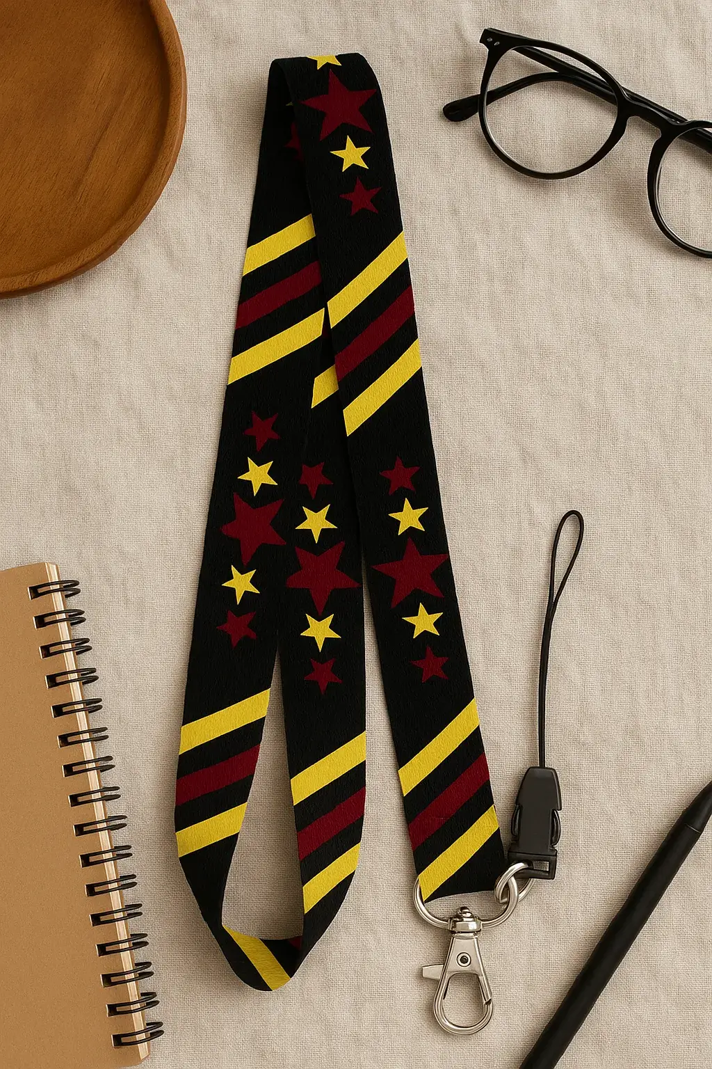 Boyun Askı İpi Kimlik Kartı ve Telefon Askısı (ASK0356-Siyah Zemin Yıldızlar)