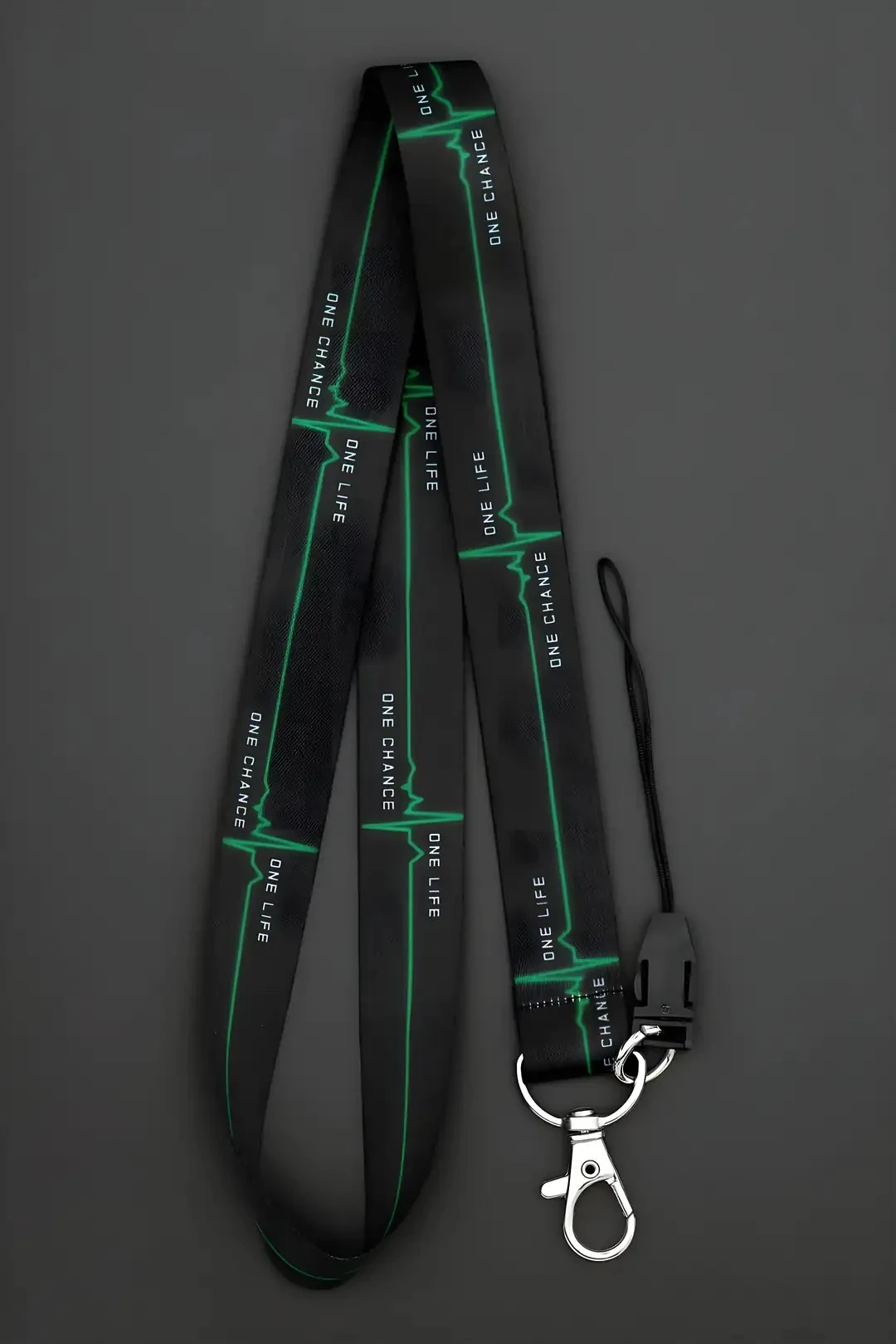 Boyun Askı İpi Kimlik Kartı ve Telefon Askısı (ASK0152-Su Yeşili Kalp Atışı Ekg)