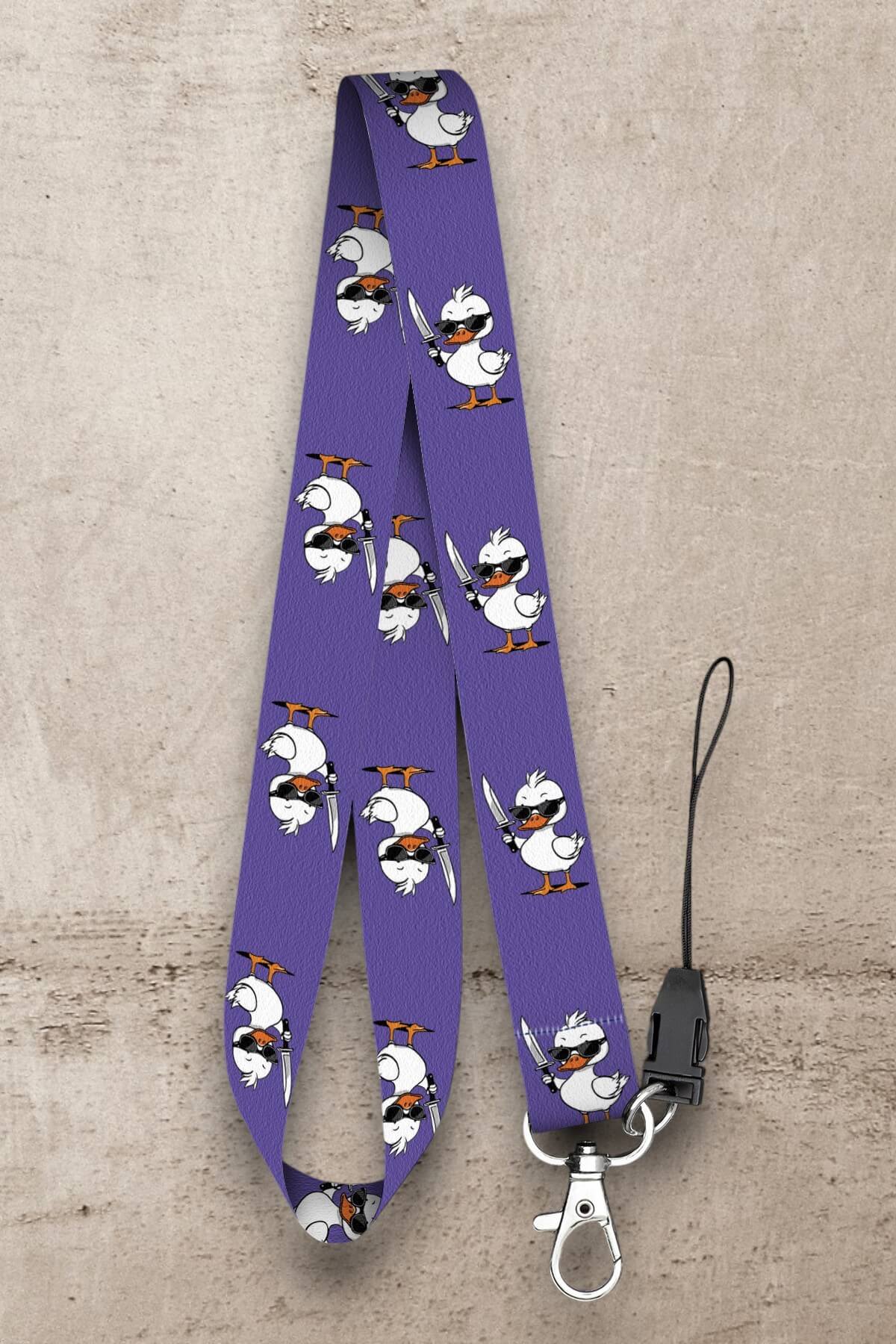 Boyun Askı İpi Yaka Kartı Kimlik Askısı Telefon Aksesuarı (ASK0340-Mor Katil Ördek )