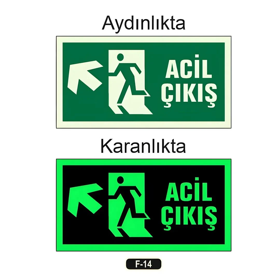 Fosforlu Acil Çıkış Yön Levhası (12x25cm)