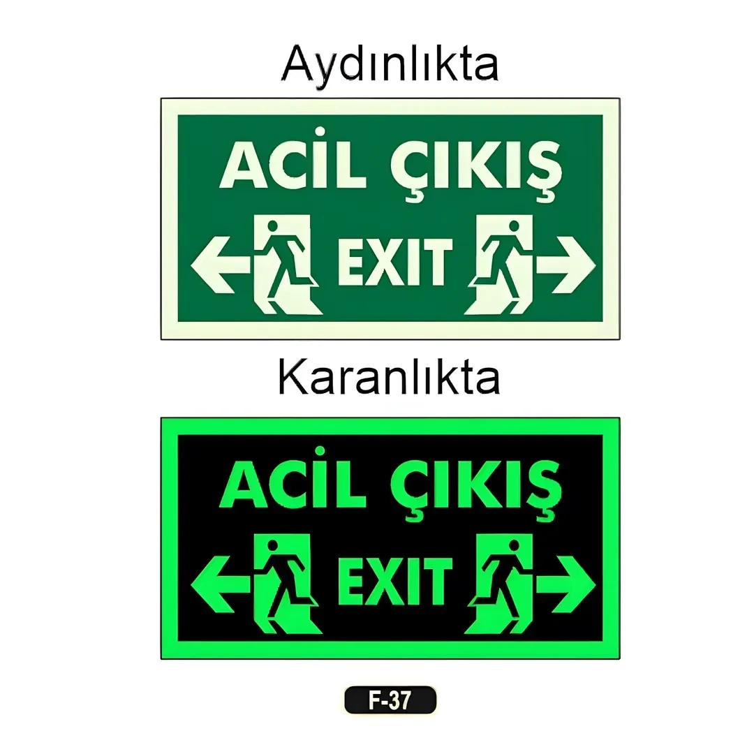 Fosforlu Acil Çıkış Exıt Yön Levhası(12x25cm)