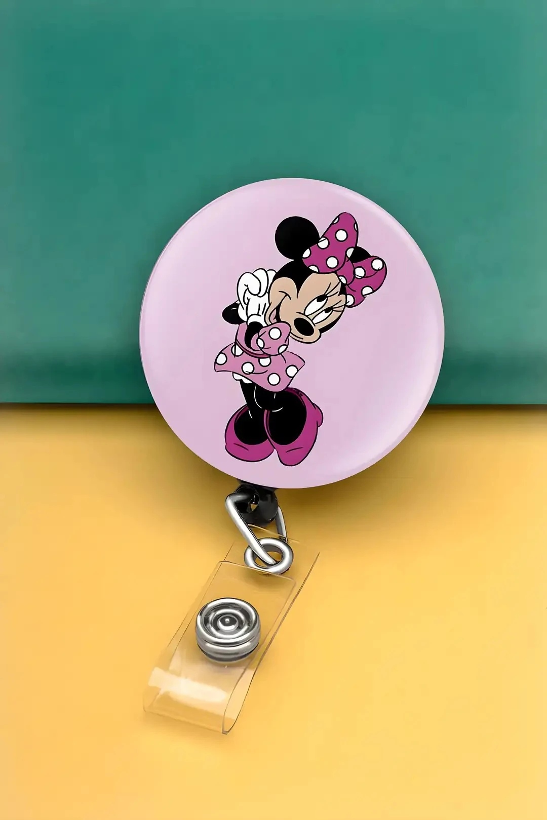  Buton Yoyo Yaka Kartlığı Kart Tutucu Yoyo Kartlık (MBY0121-Pembe Desenli)