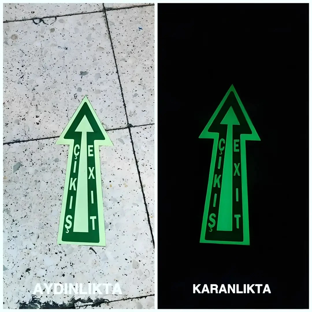Fosforlu Yere Yapışabilen Yön Exıt/Çıkış Etiketi (12X30cm)