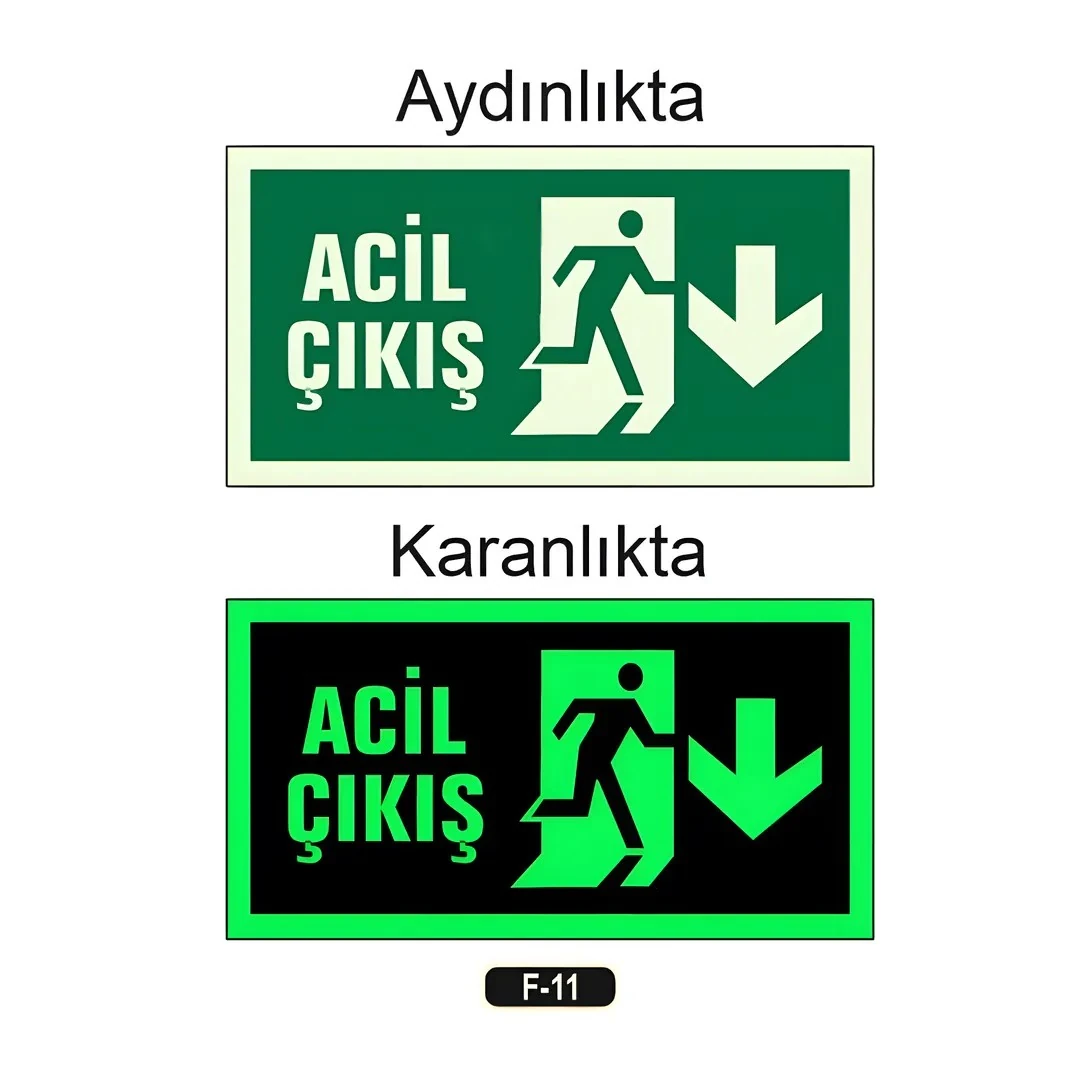 Fosforlu Acil Çıkış Yön Levhası (12x25cm)