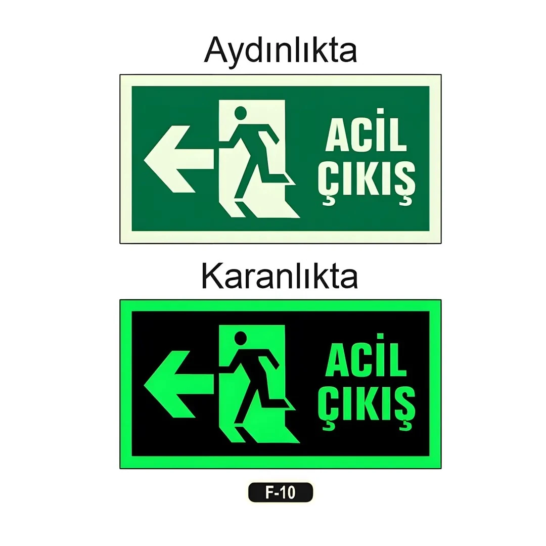 Fosforlu Acil Çıkış Yön Levhası (12x25cm)