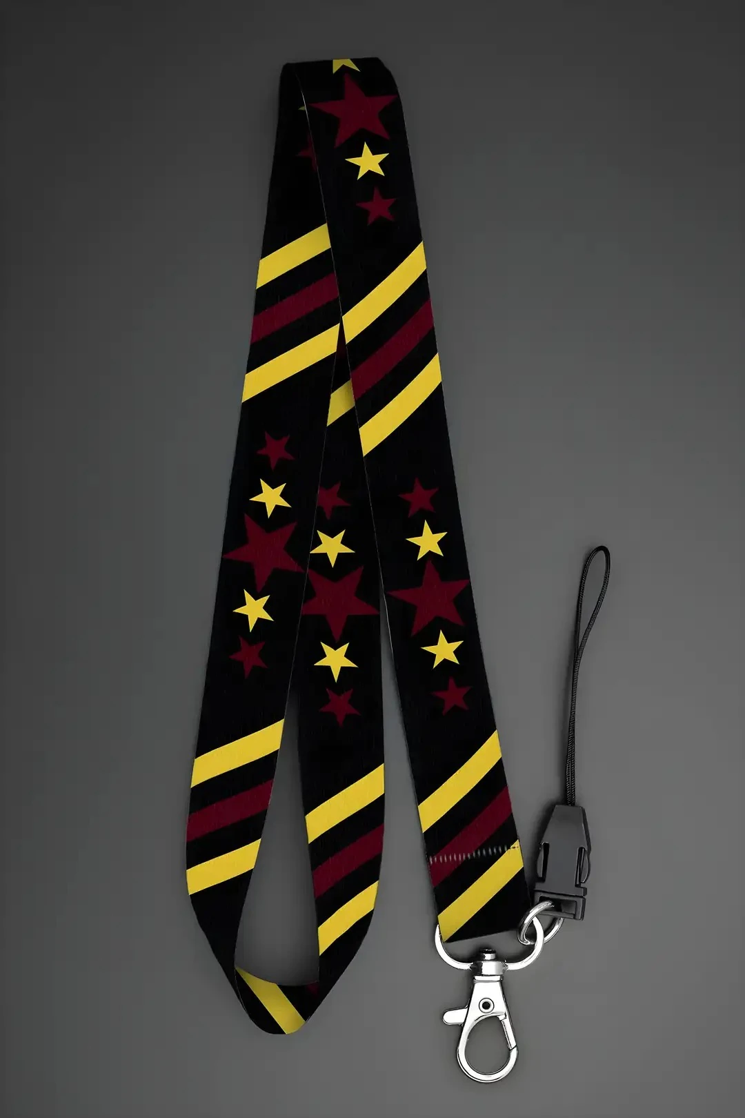 Boyun Askı İpi Kimlik Kartı ve Telefon Askısı (ASK0356-Siyah Zemin Yıldızlar)