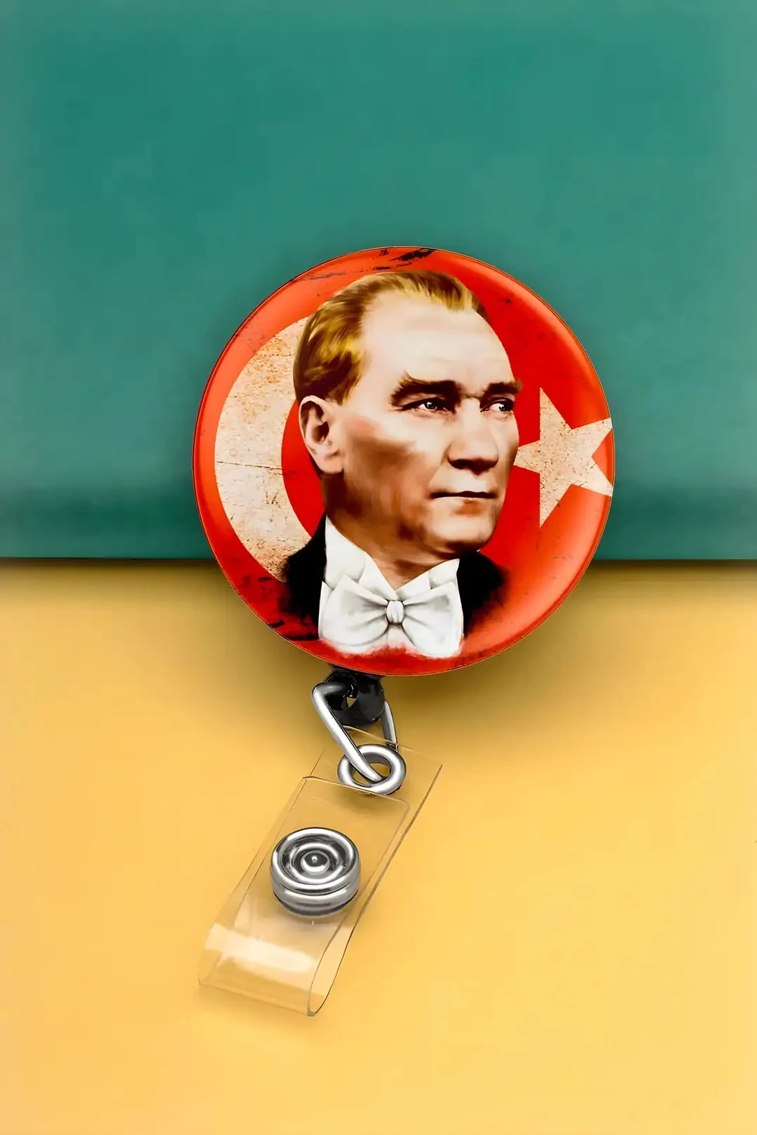  Buton Yoyo Yaka Kartlığı Kart Tutucu Yoyo Kartlık (MBY0039-Mustafa Kemal Atatürk)