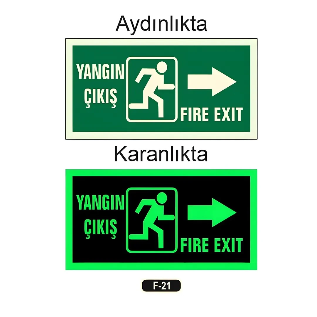 Fosforlu Yangın Çıkışı Fıre Exıt Yön Levhası(12x25cm)