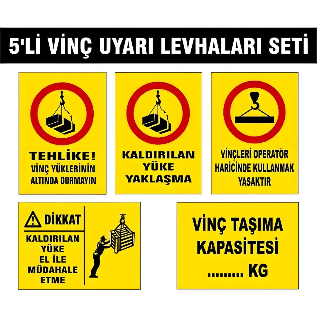 5’Li Vinç Uyarı Levhaları Seti