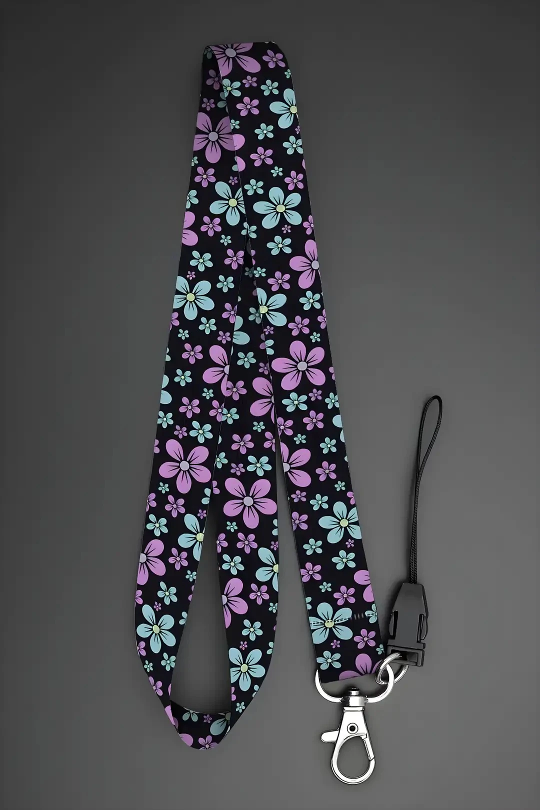 Boyun Askı İpi Yaka Kartı Kimlik Askısı Telefon Aksesuarı (ASK0304-Çiçekler)