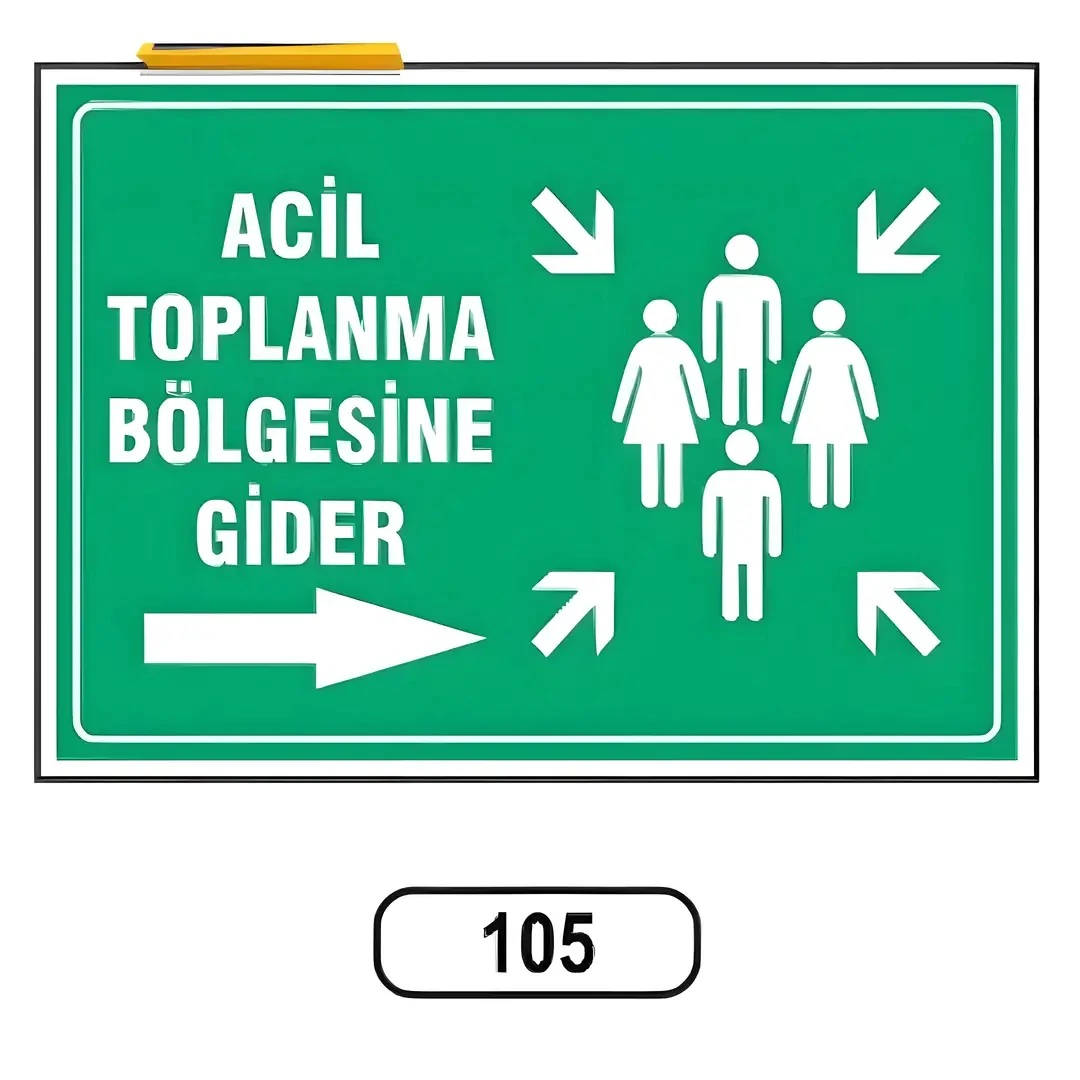 Acil Toplanma Bölgesine Gider Sağ Uyarı İkaz Levhası (25X35cm)