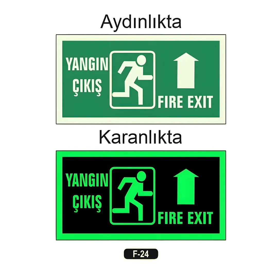 Fosforlu Yangın Çıkışı Fıre Exıt Yön Levhası(12x25cm)