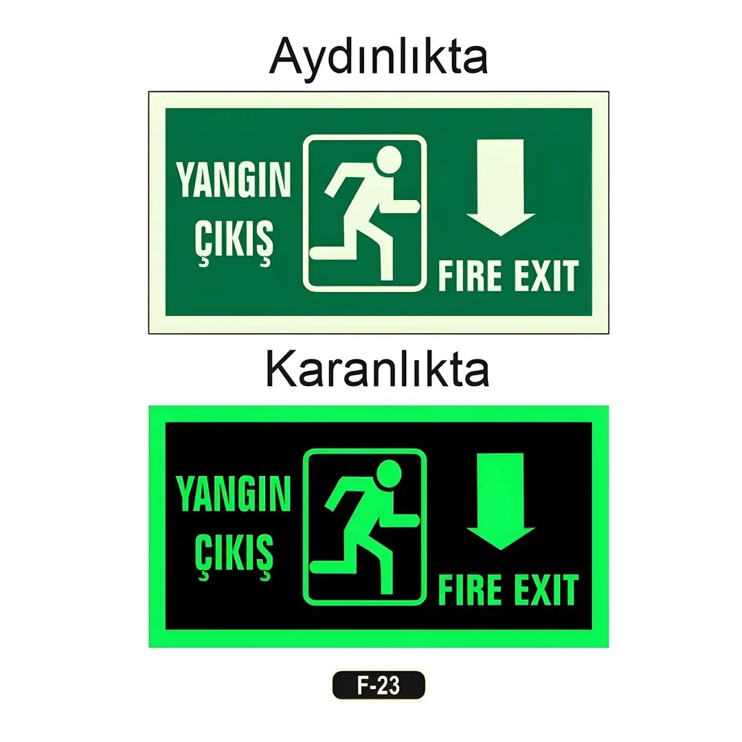 Fosforlu Yangın Çıkışı Fıre Exıt Yön Levhası(12x25cm)
