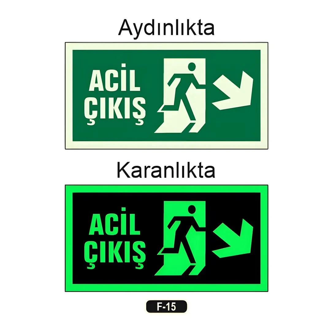 Fosforlu Acil Çıkış Yön Levhası (12x25cm)