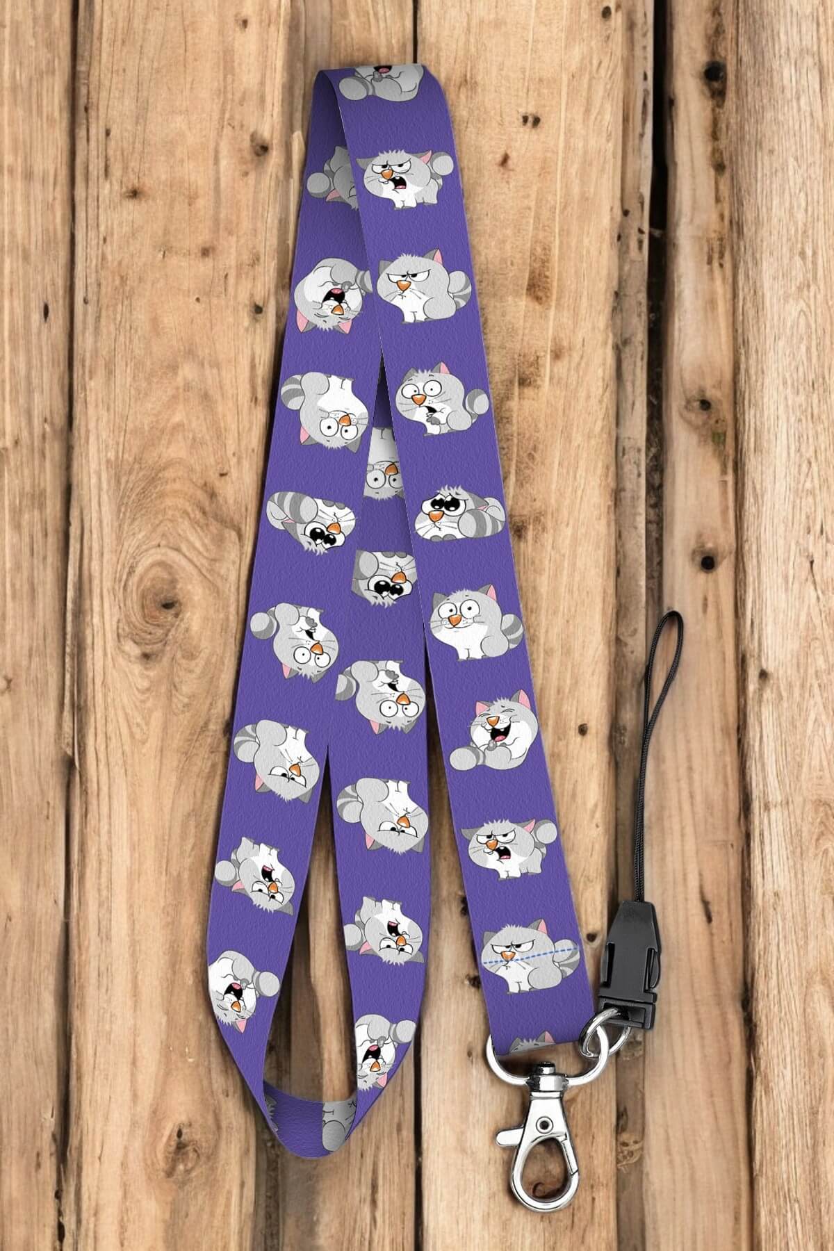 Boyun Askı İpi Yaka Kartı Kimlik Askısı Telefon Aksesuarı (ASK0342-Kedi Desenli )