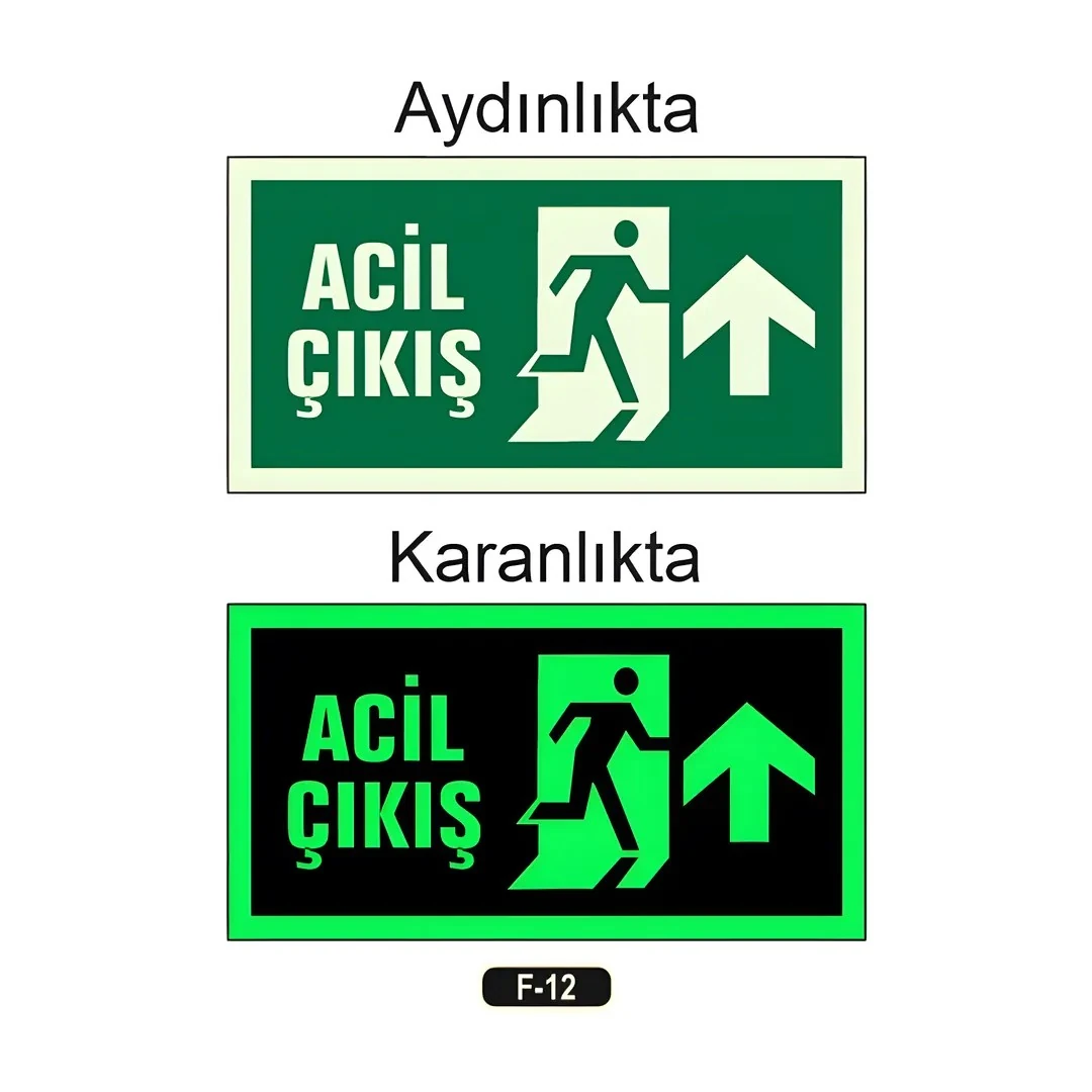Fosforlu Acil Çıkış Yön Levhası (12x25cm)