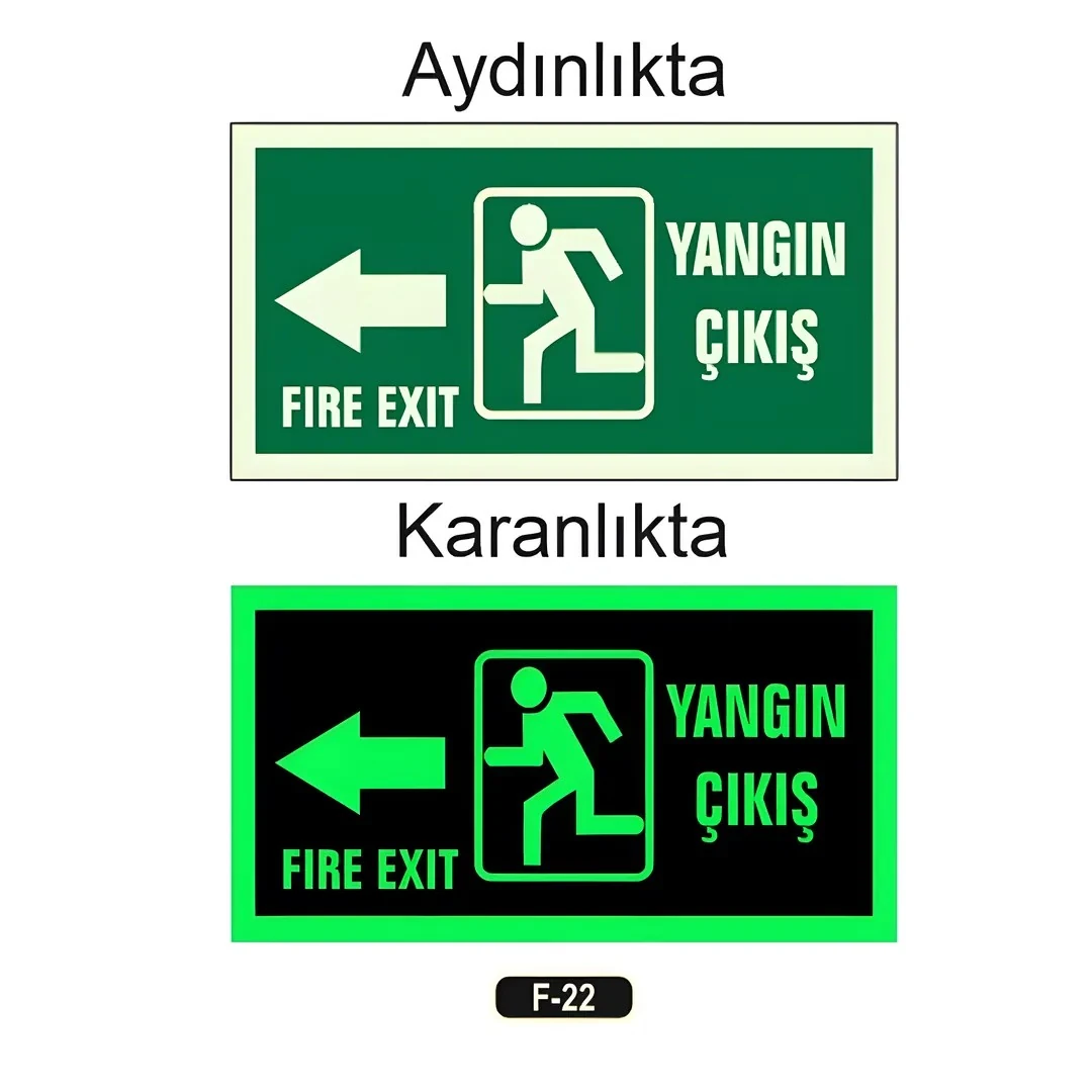 Fosforlu Yangın Çıkışı Fıre Exıt Yön Levhası(12x25cm)