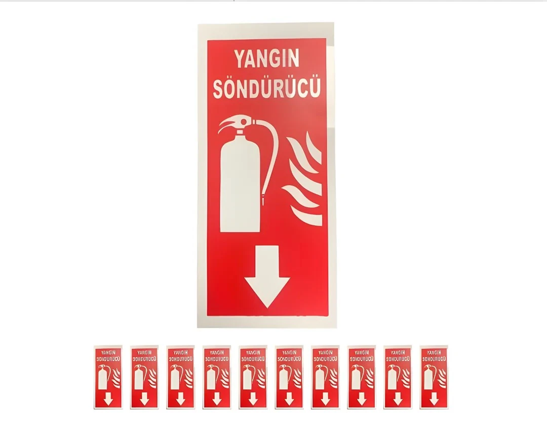 10 ADET Plastik Yangın Söndürücü Levhası (12x25cm)