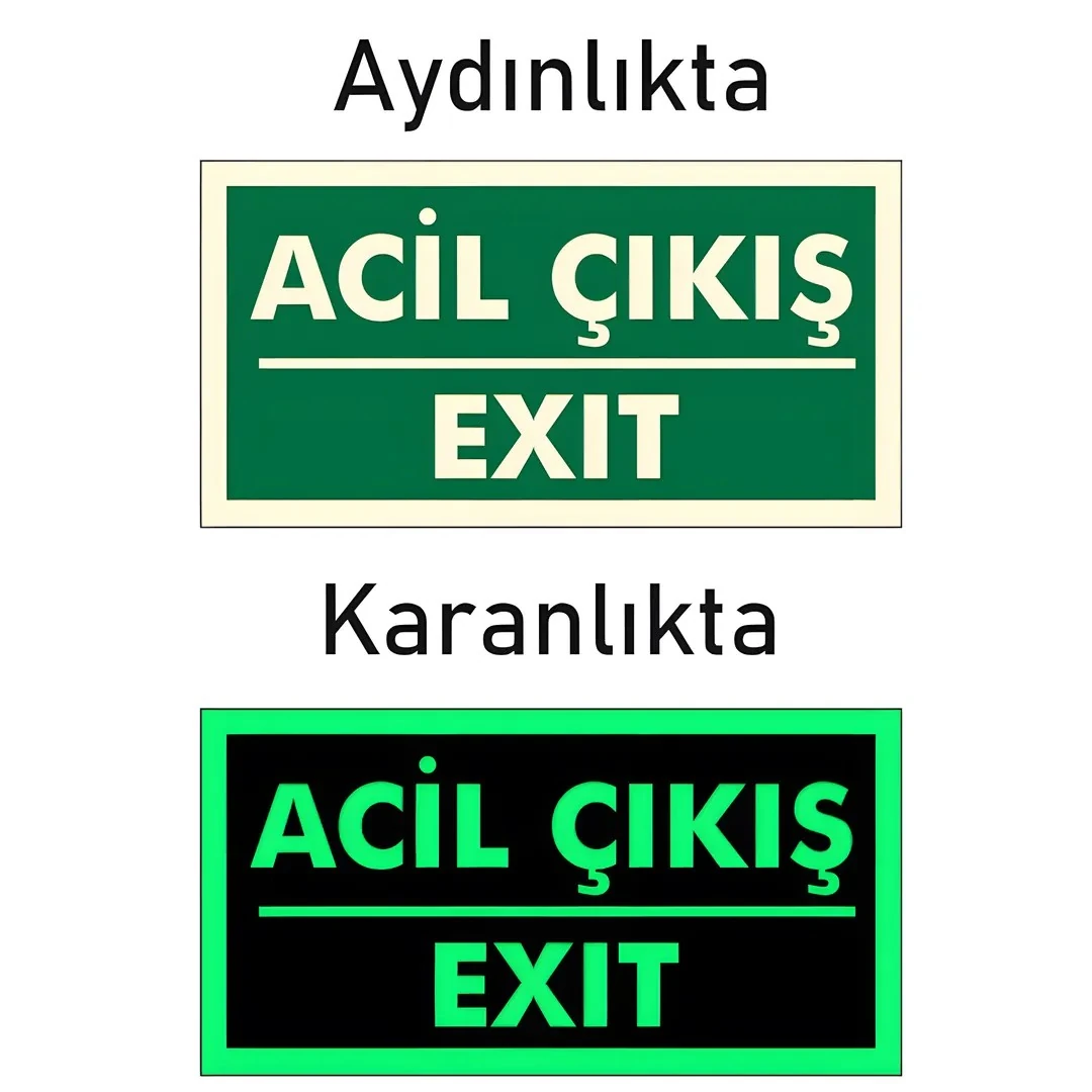 Fotolümen Fosforlu Acil Çıkış/Exıt Yön Levhası (12x25cm)