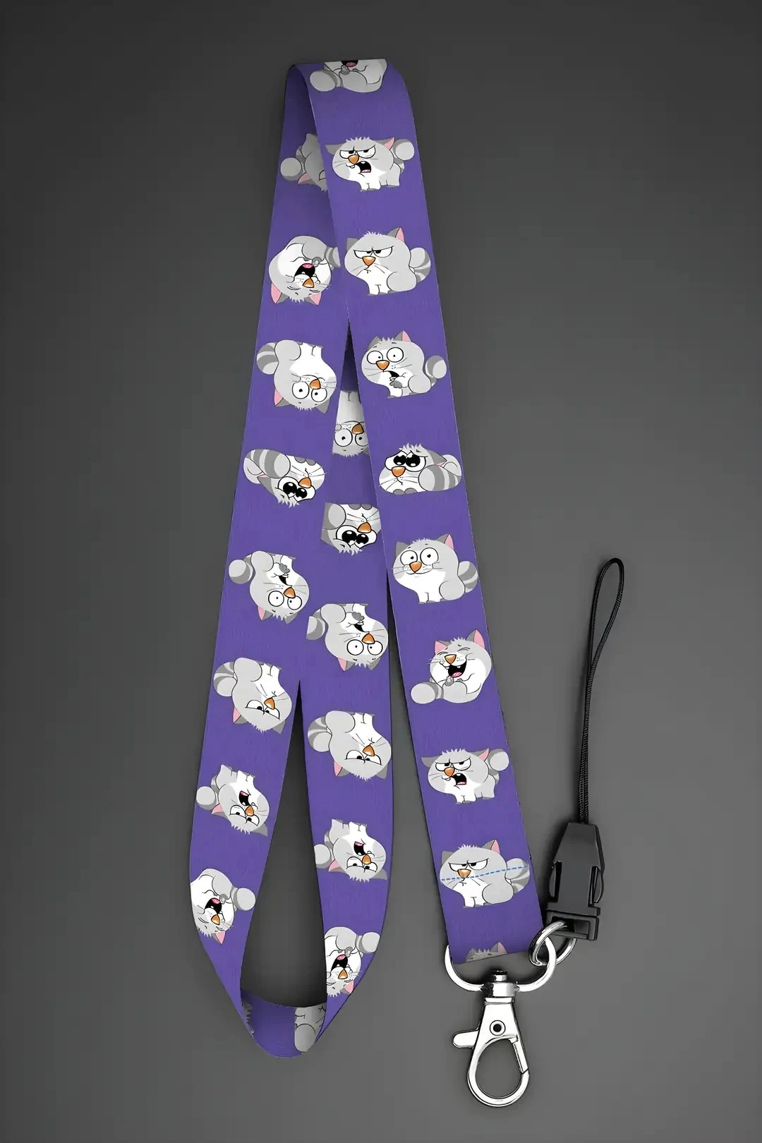 Boyun Askı İpi Yaka Kartı Kimlik Askısı Telefon Aksesuarı (ASK0342-Kedi Desenli )