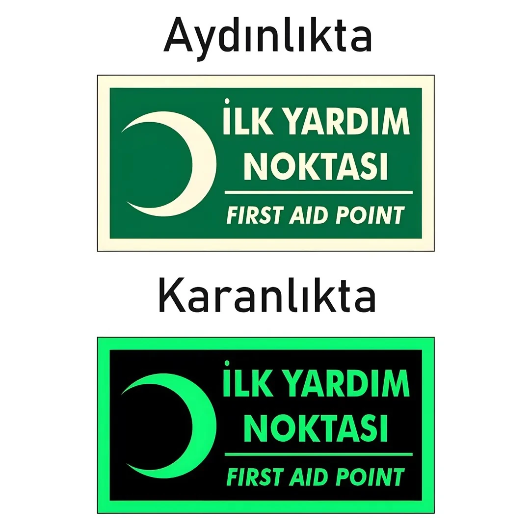 Fotolümen Fosforlu Ilk Yardım Noktası Yön Levhası (12x25cm)