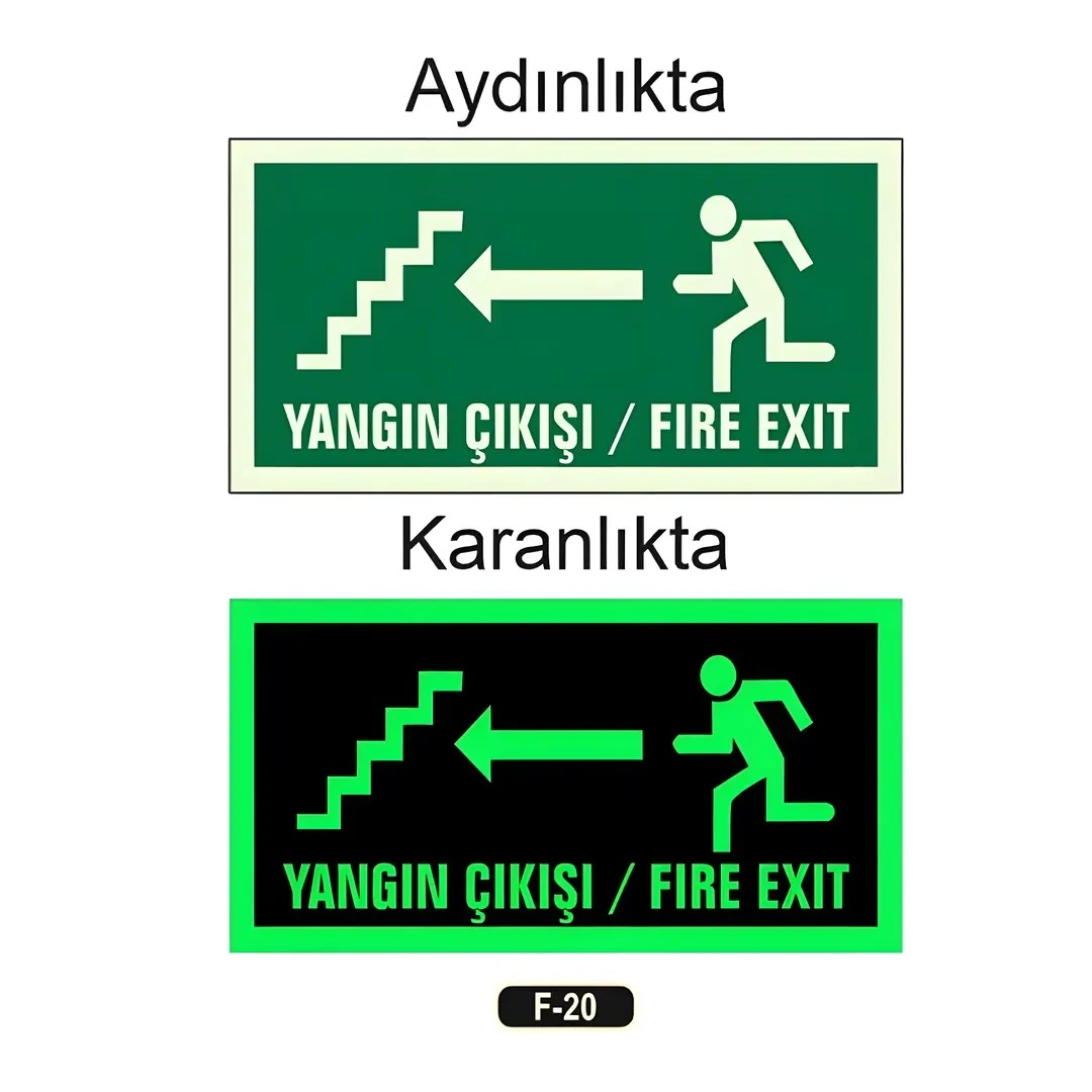 Fosforlu Yangın Çıkışı Fıre Exıt Yön Levhası(12x25cm)