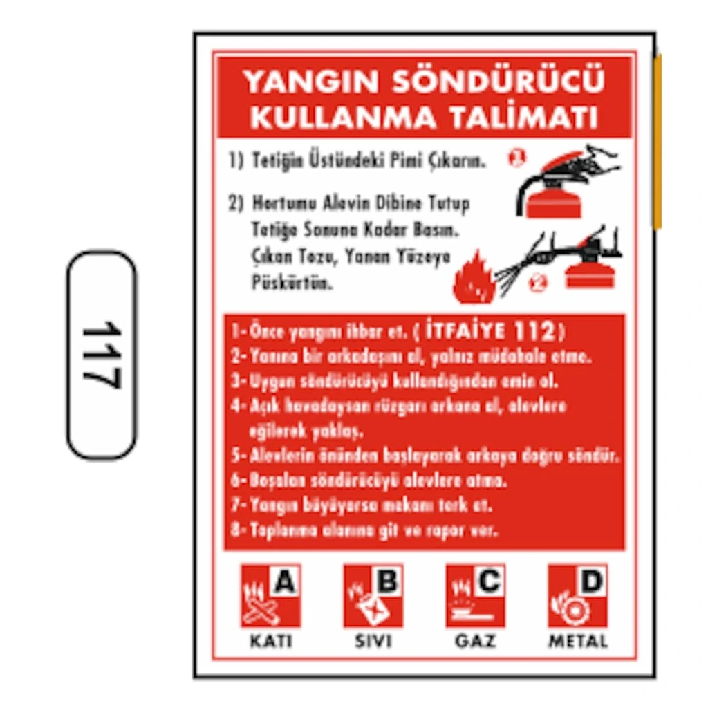 Yangın Söndürücü Kullanma Talimatı Uyarı İkaz Levhası (25X35cm)
