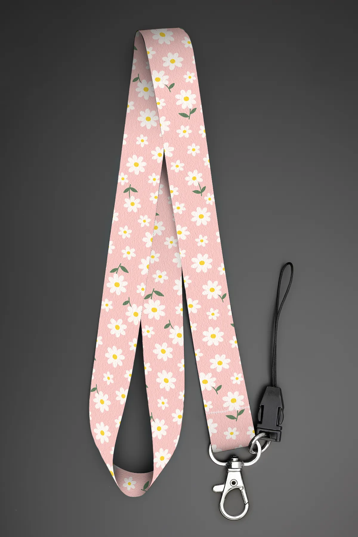 Boyun Askı İpi Yaka Kartı Kimlik Askısı Telefon Aksesuarı (ASK0354-Pembe Papatya)
