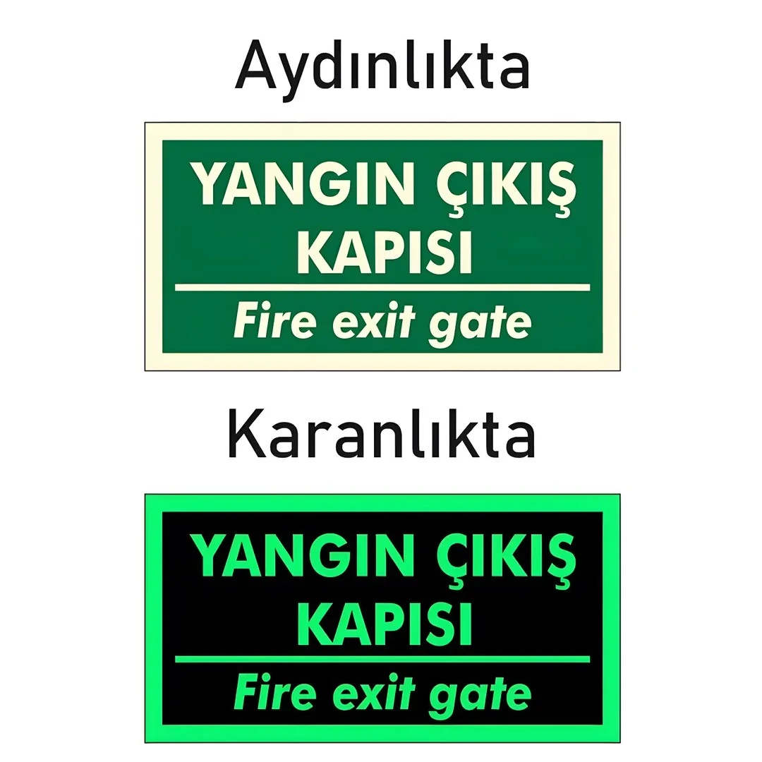 Fotolümen Fosforlu Yangın Çıkış Kapısı/Fıre Exıt Gate Yön Levhası (12x25cm)
