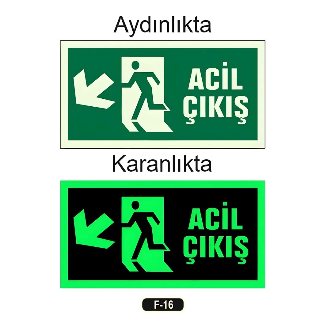 Fosforlu Acil Çıkış Yön Levhası (12x25cm)
