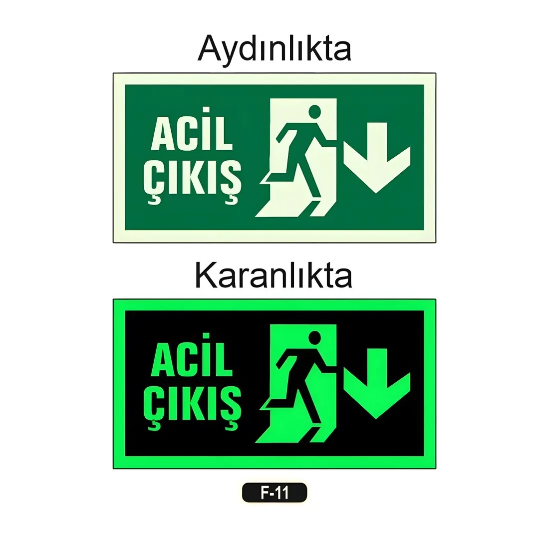 Fosforlu Acil Çıkış Yön Levhası (12x25cm)