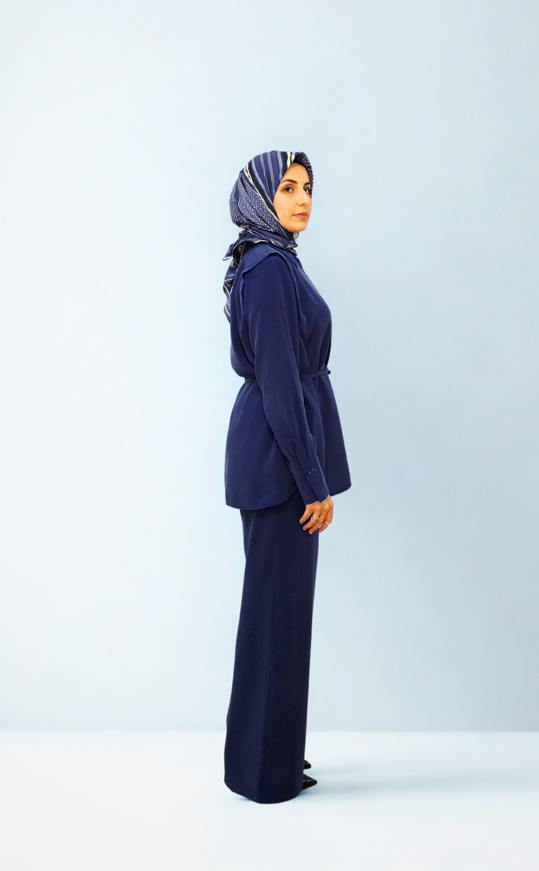 Vatkalı Tencel Gömlek Takım  - Lacivert