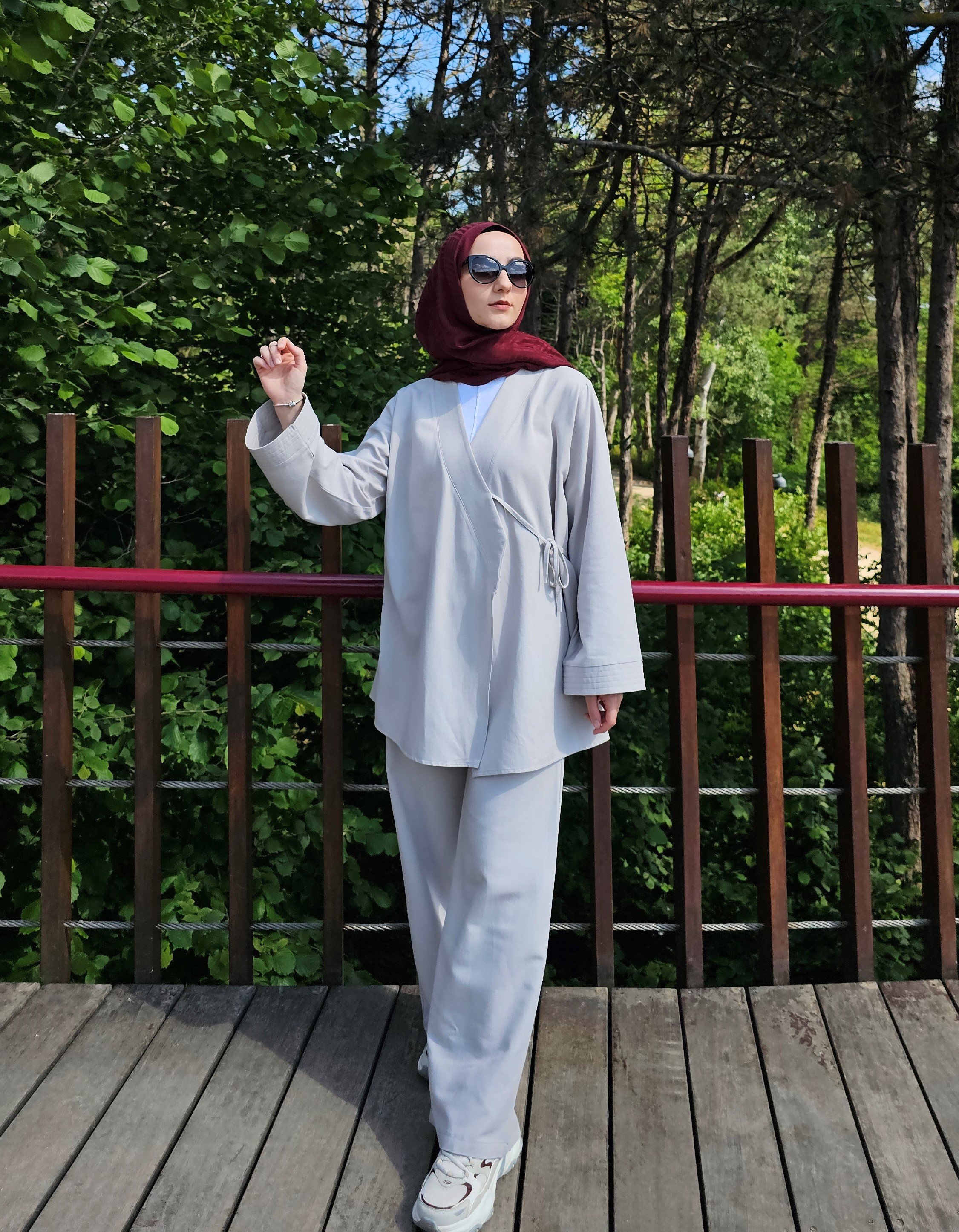 Bağlamalı Kimono Takım - Gri