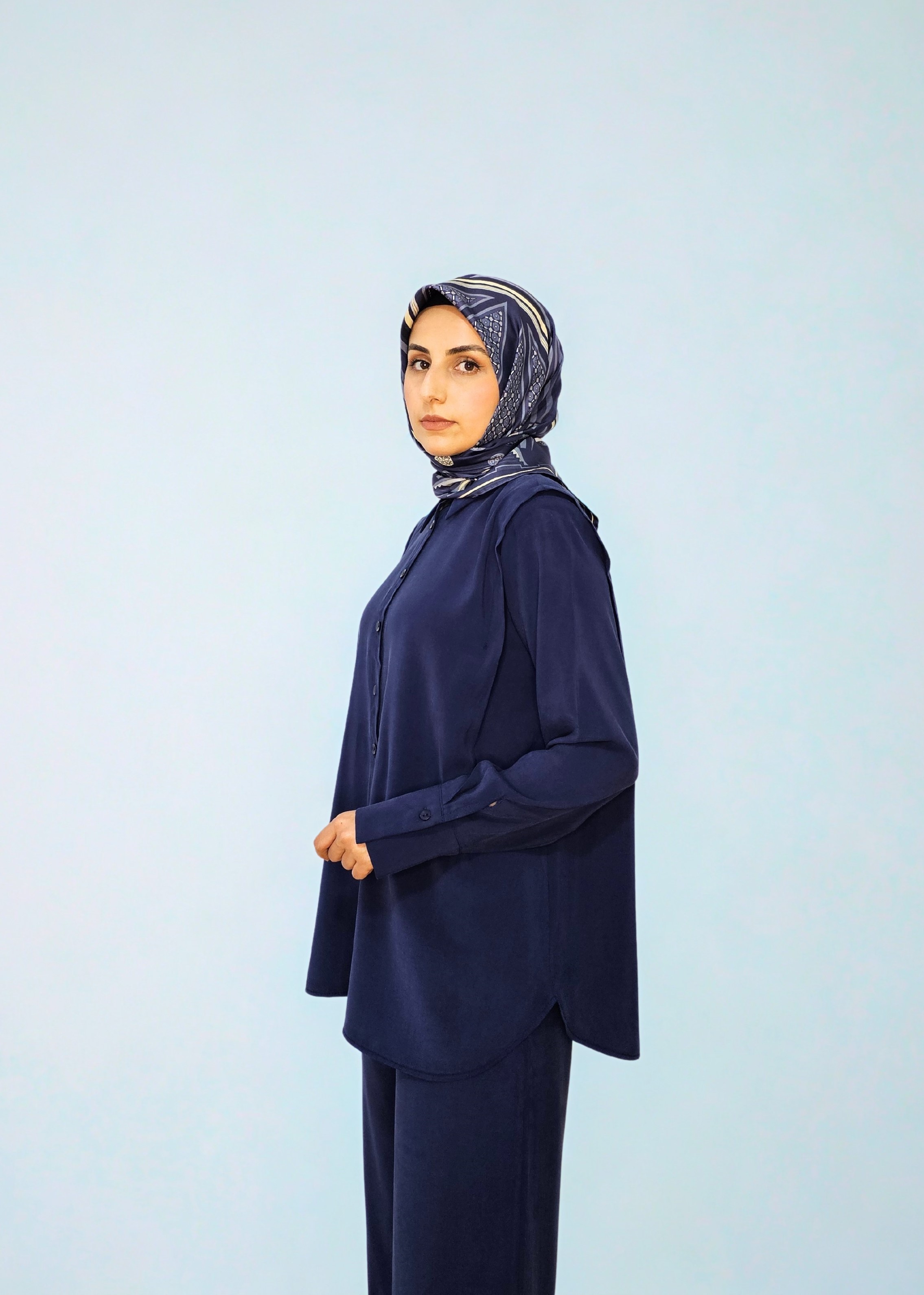Vatkalı Tencel Gömlek Takım  - Lacivert