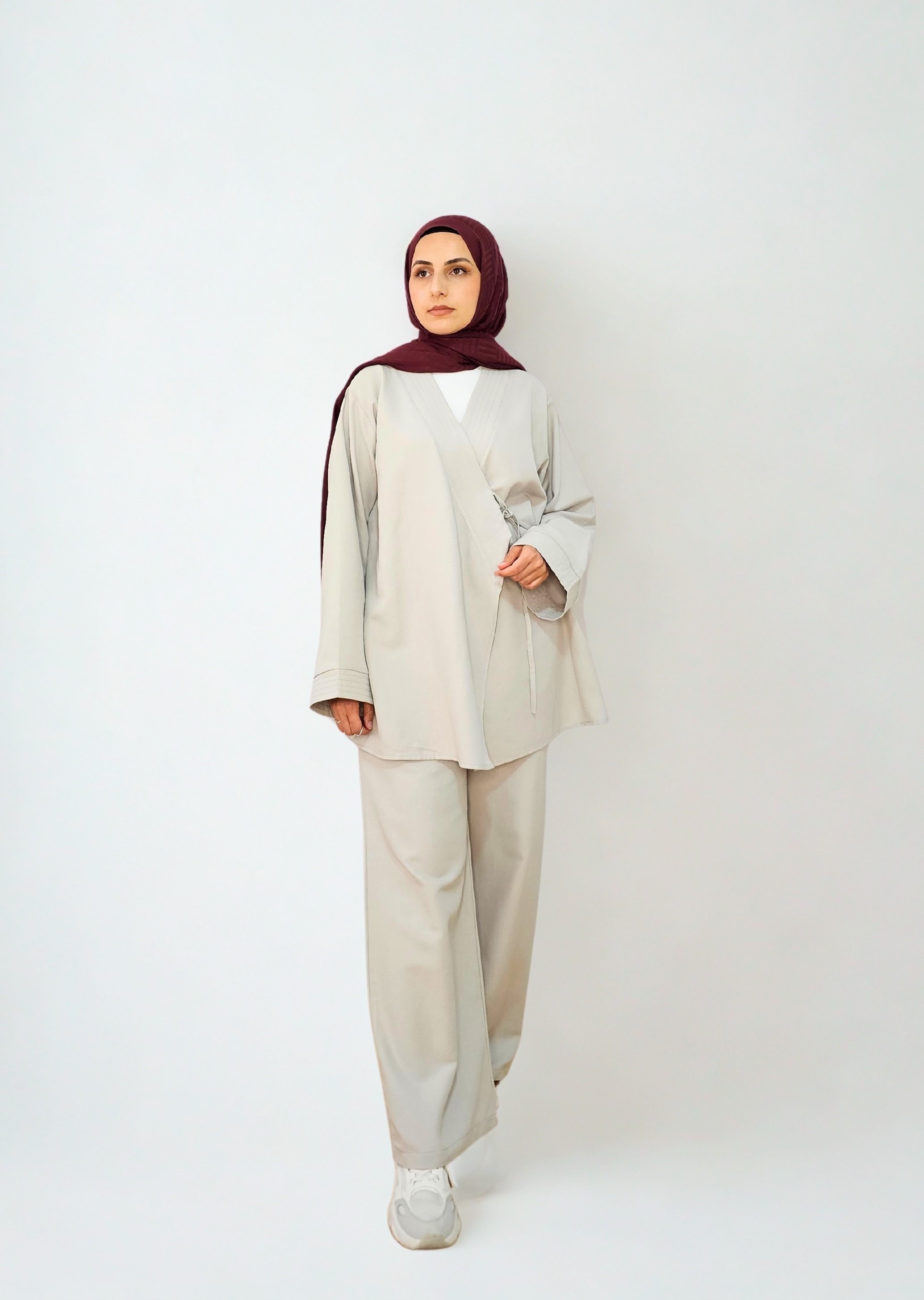 Bağlamalı Kimono Takım - Gri
