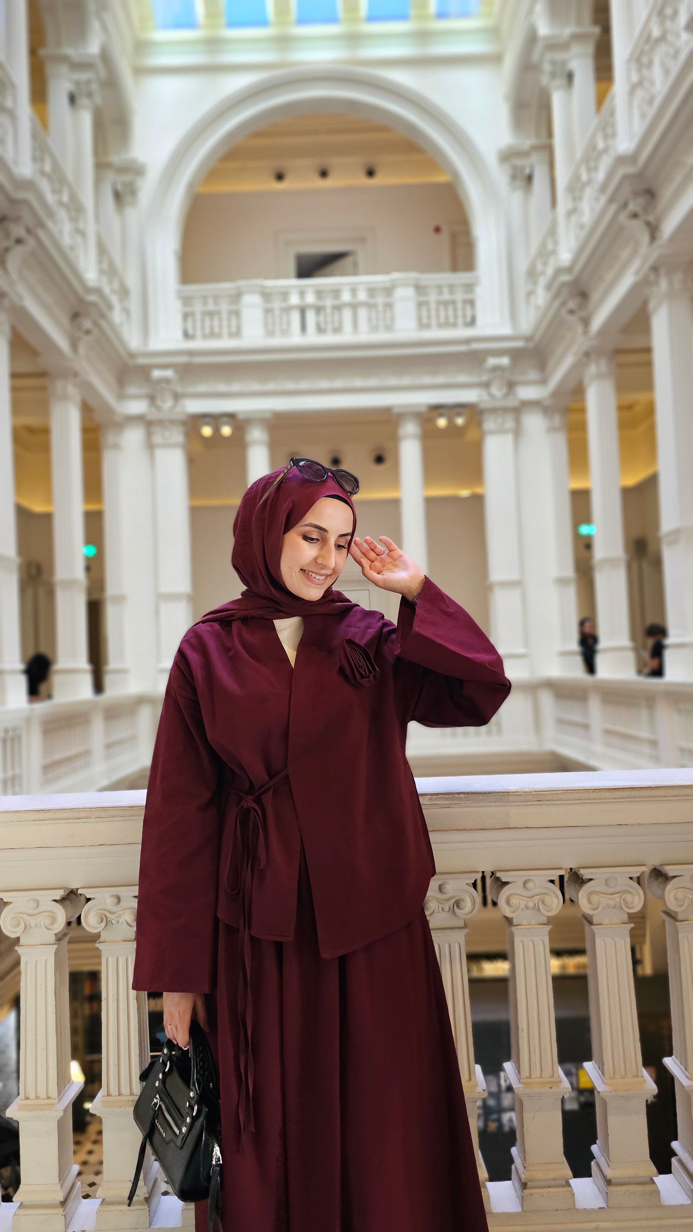 Gül Detaylı Kimono Etek Takım  - Bordo