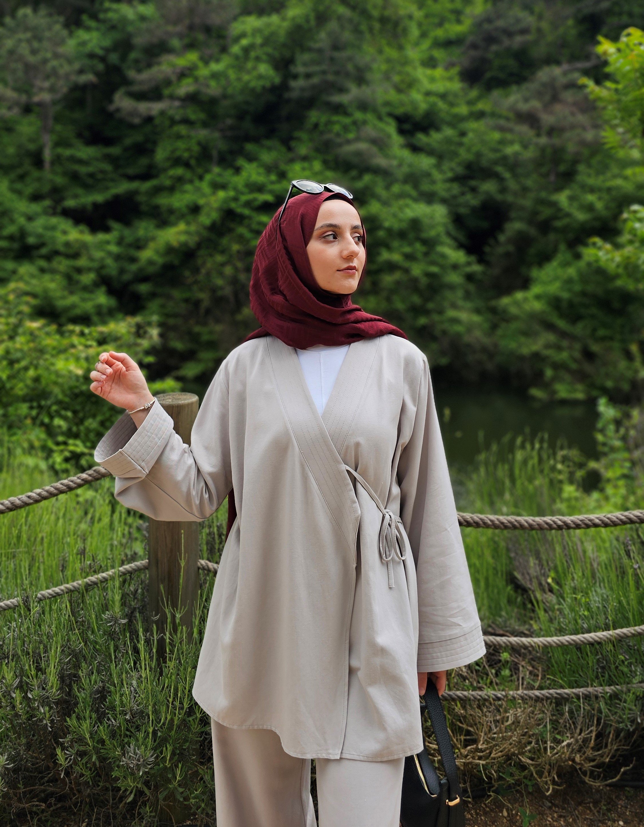 Bağlamalı Kimono Takım - Gri