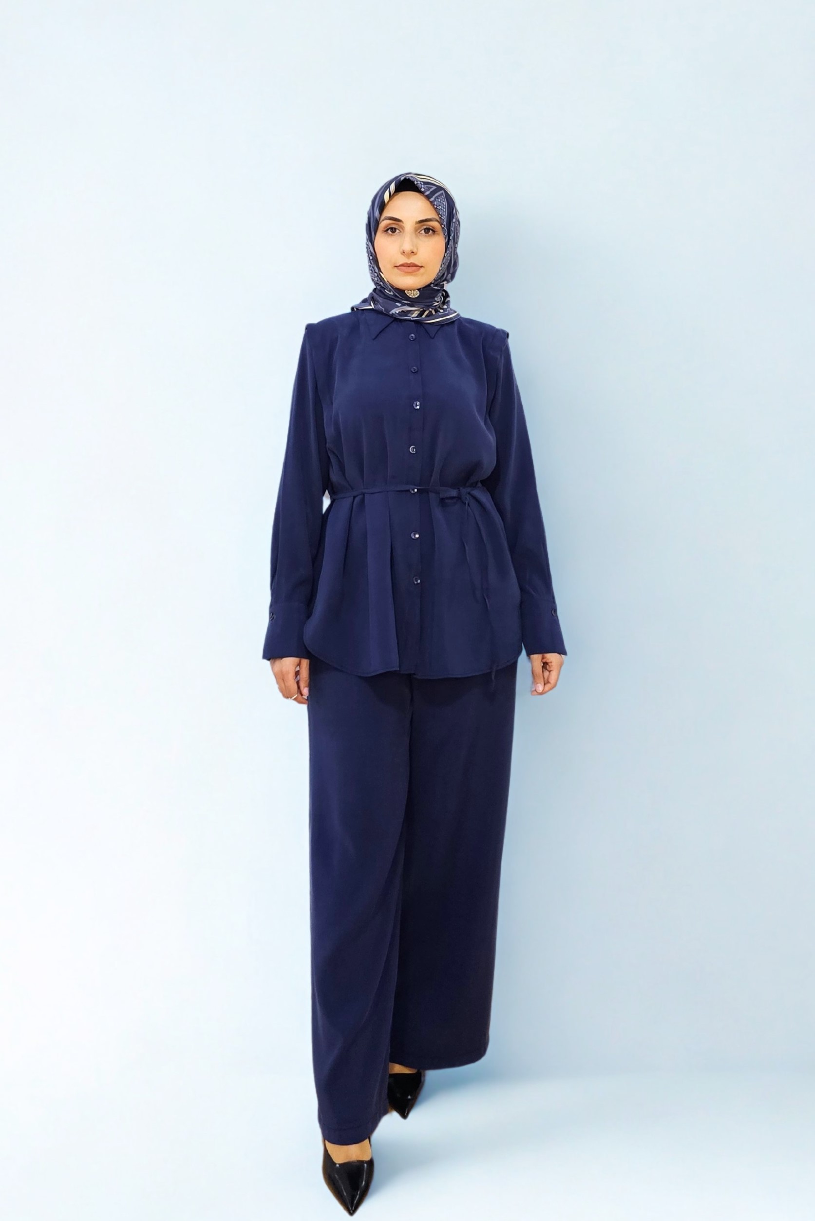 Vatkalı Tencel Gömlek Takım  - Lacivert