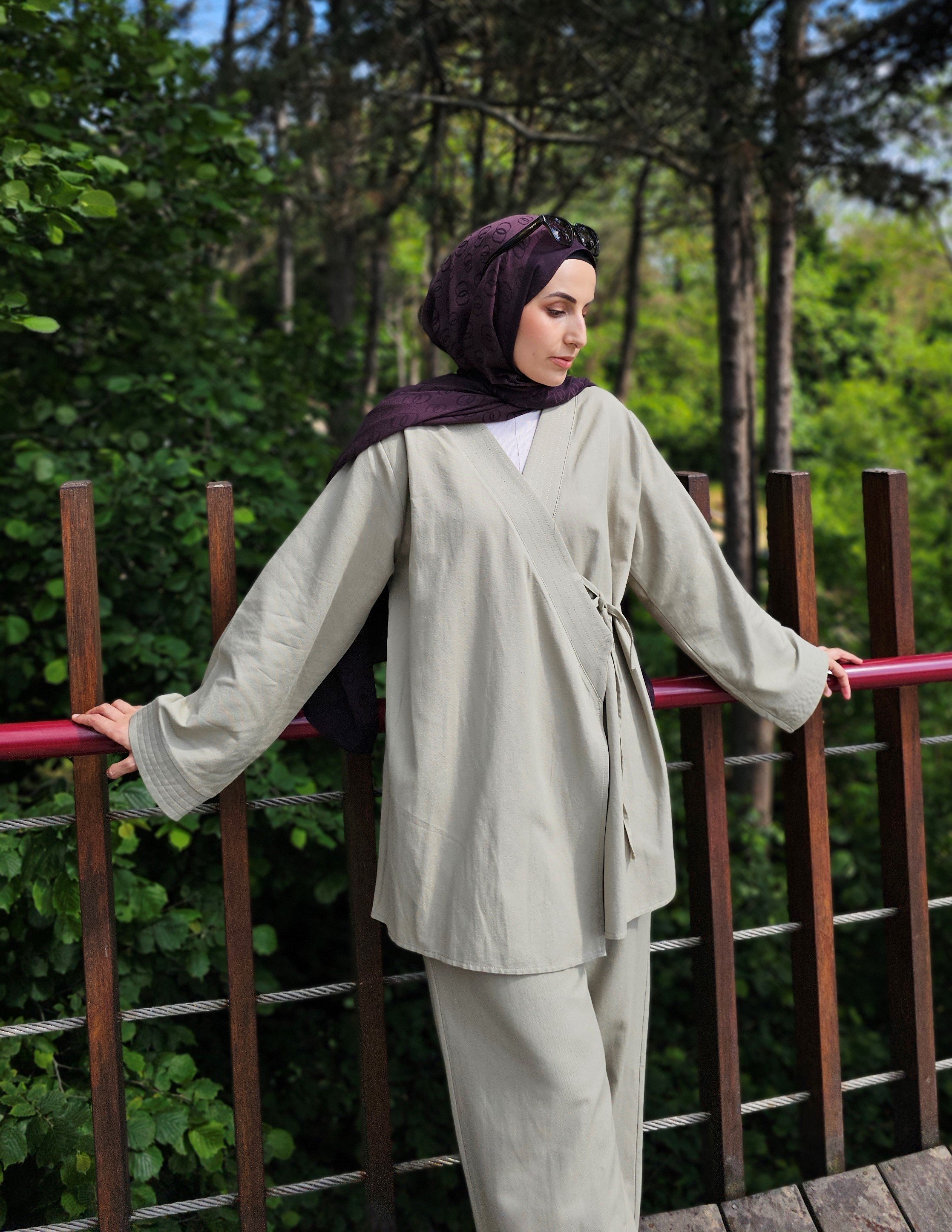 Bağlamalı Kimono Takım - Çağla Yeşil