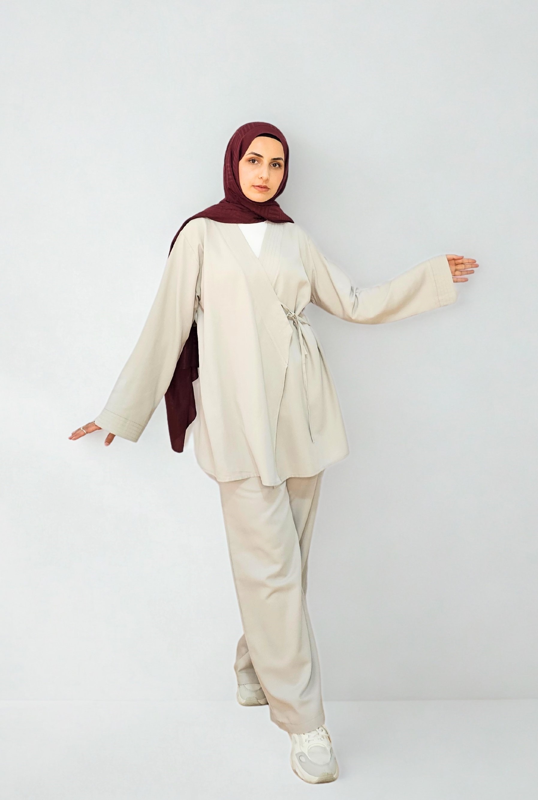Bağlamalı Kimono Takım - Gri