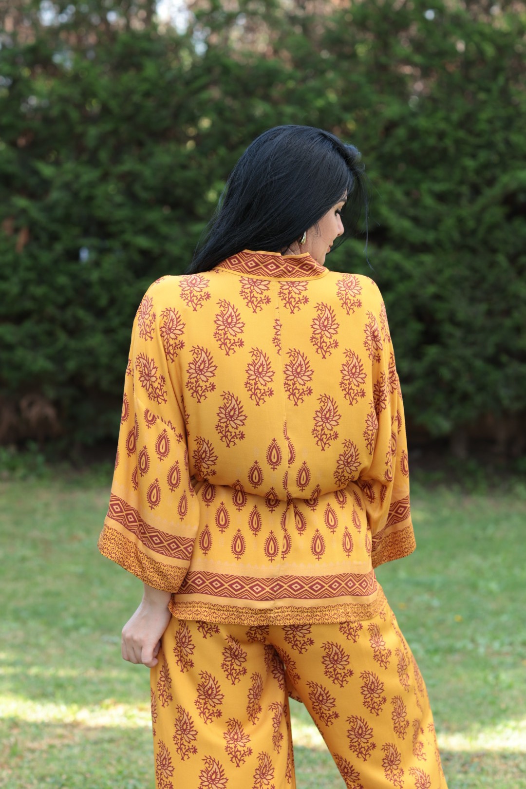 Hardal Etnik Desen Kimono