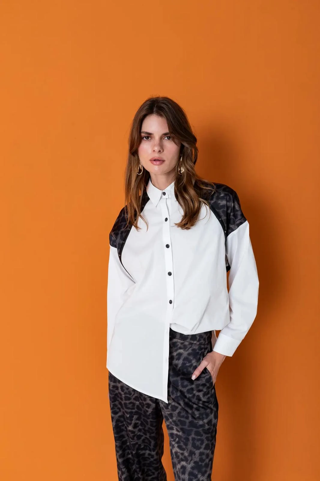 Büyük Beden Garnili Uzun Kol Gömlek