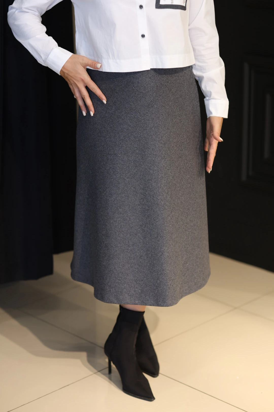 Kasha Yün Kloş Etek-Gri