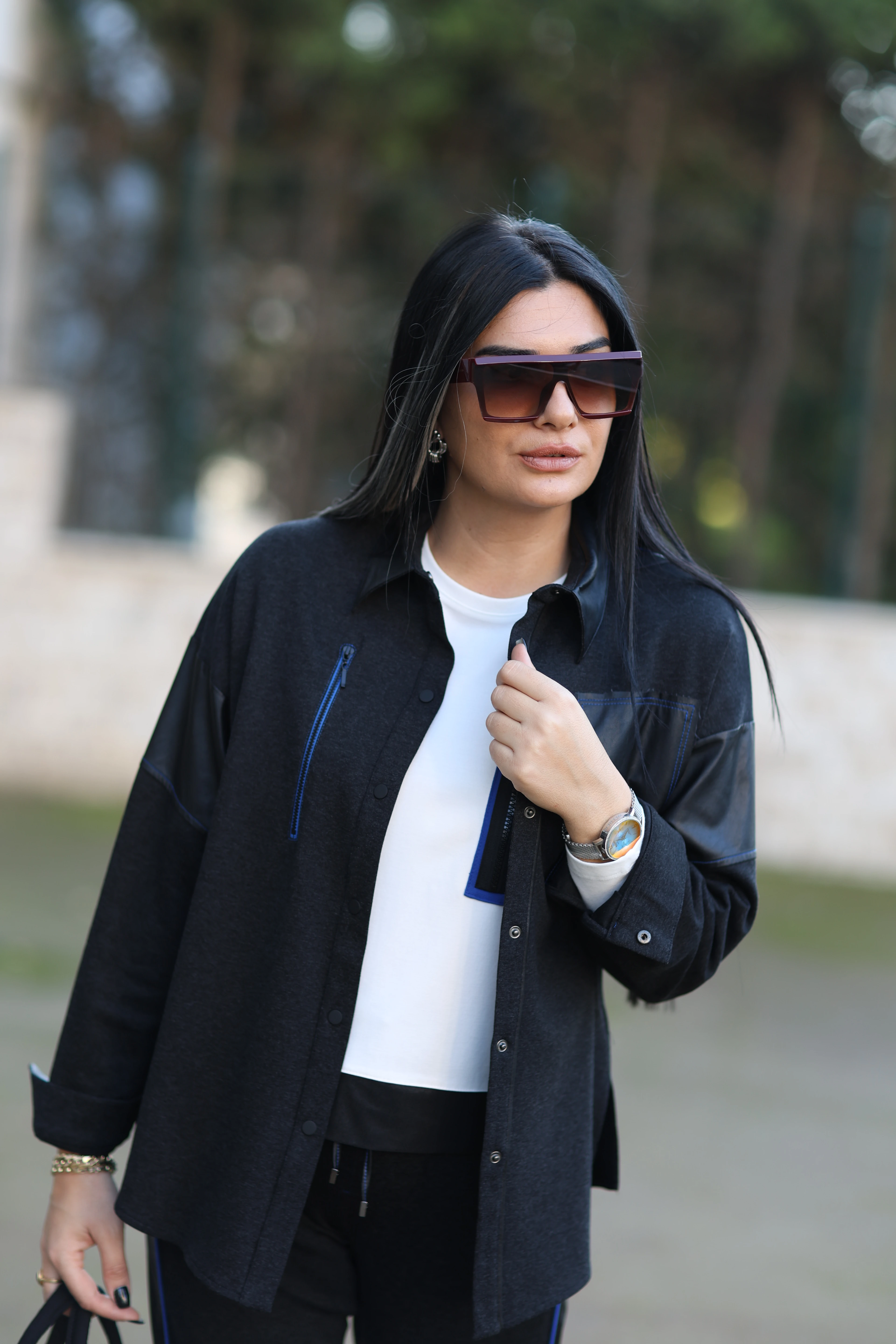 Kasha Deri Detaylı Gömlek-Antrasit