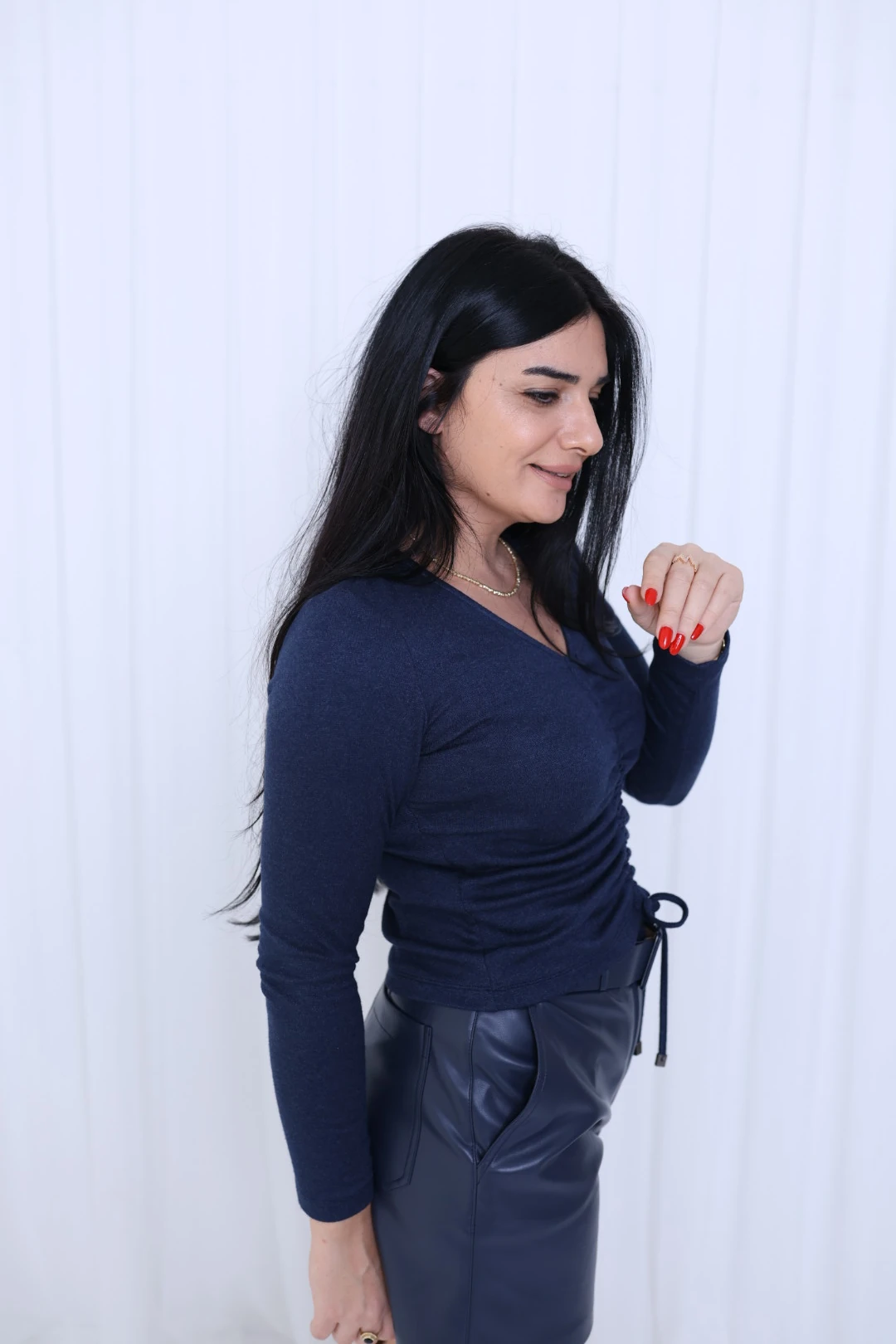 Kasha Büzgü Detaylı Bluz-Lacivert