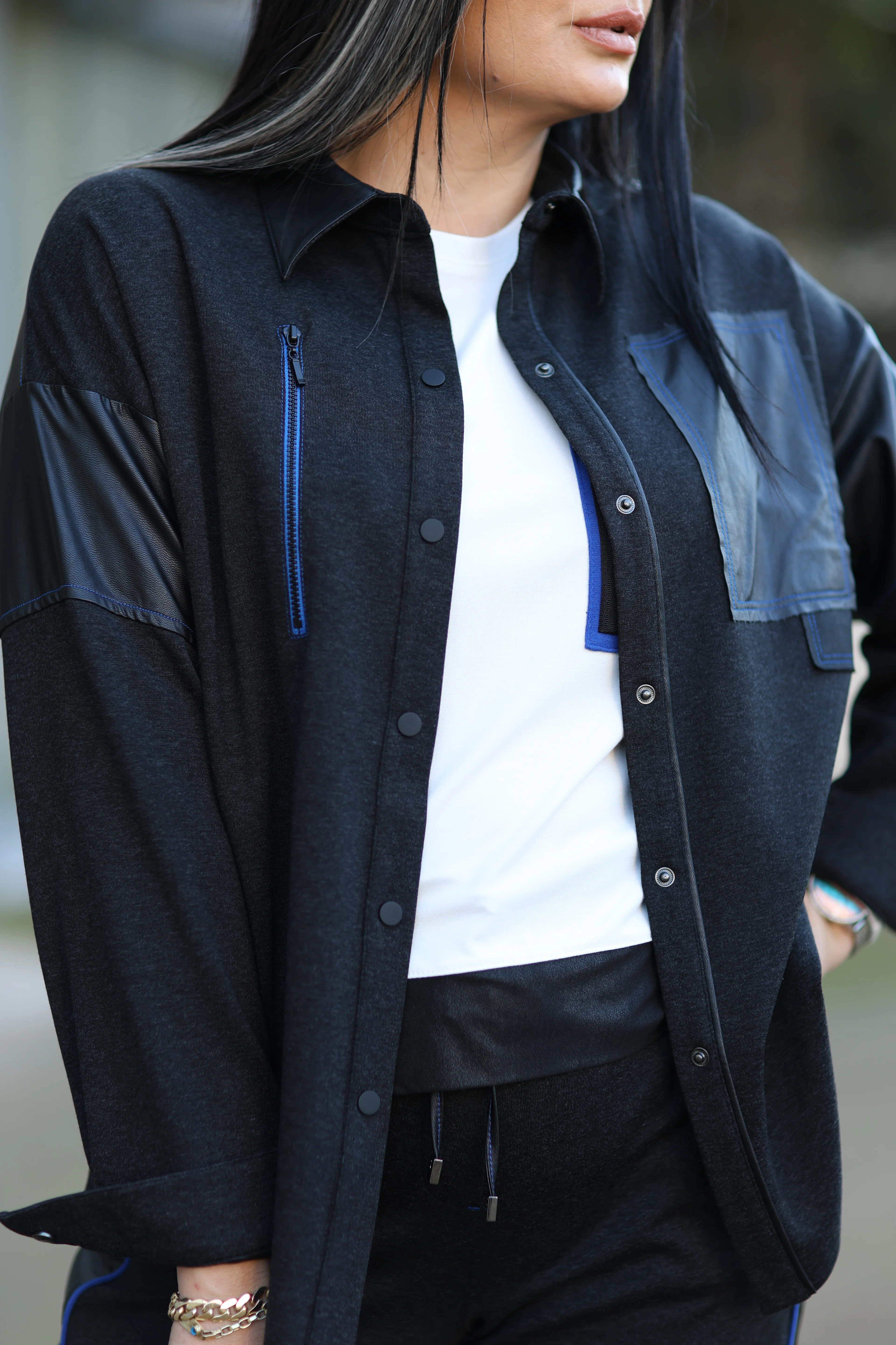 Kasha Deri Detaylı Gömlek-Antrasit