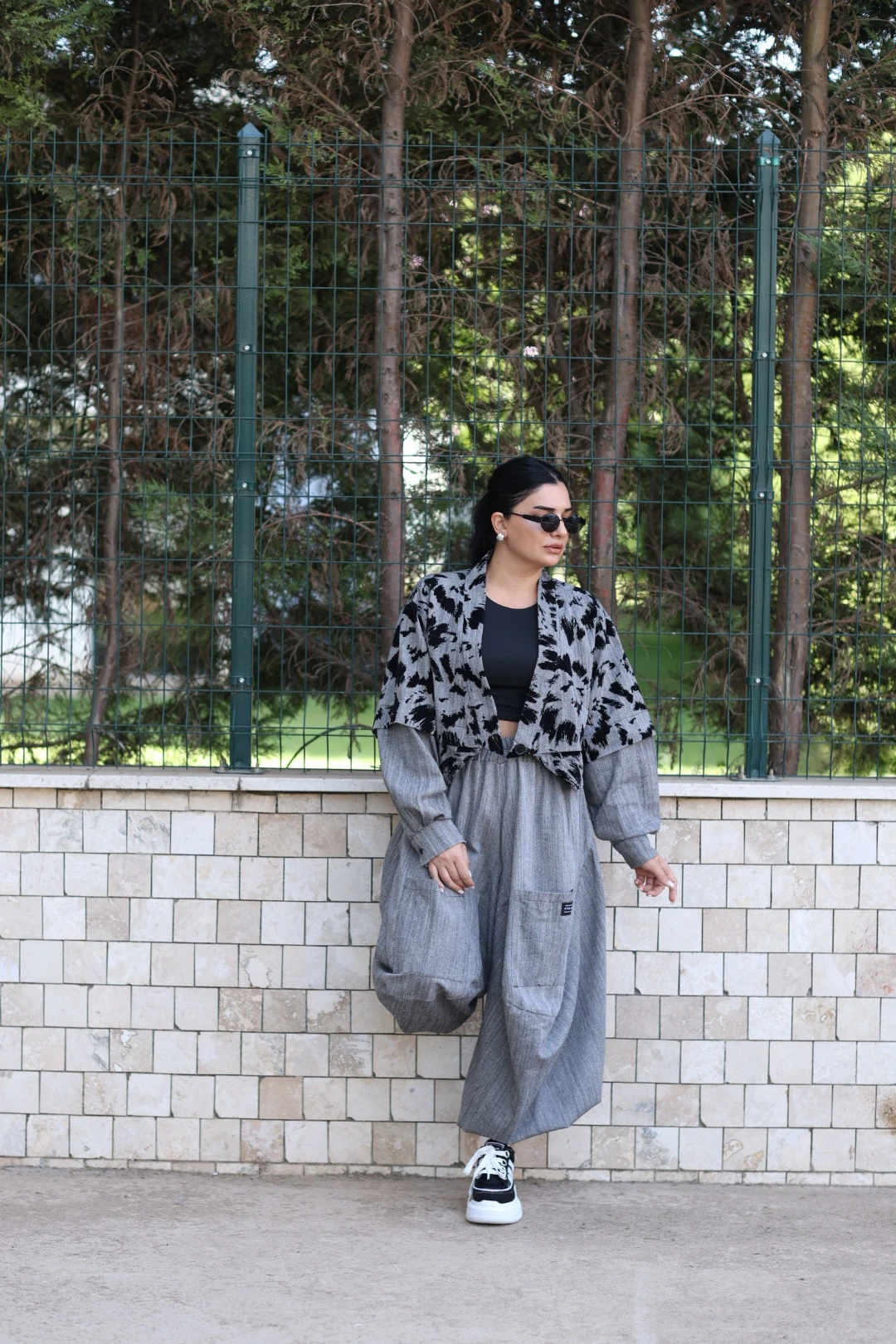 Desenli Tasarım Ceket-Gri