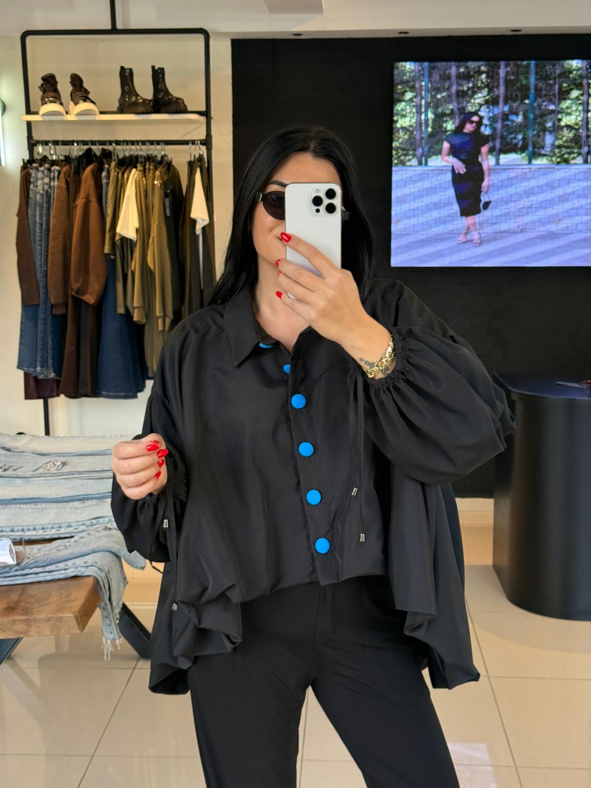 Nilmark Mavi Düğmeli Tasarım Gömlek-Siyah