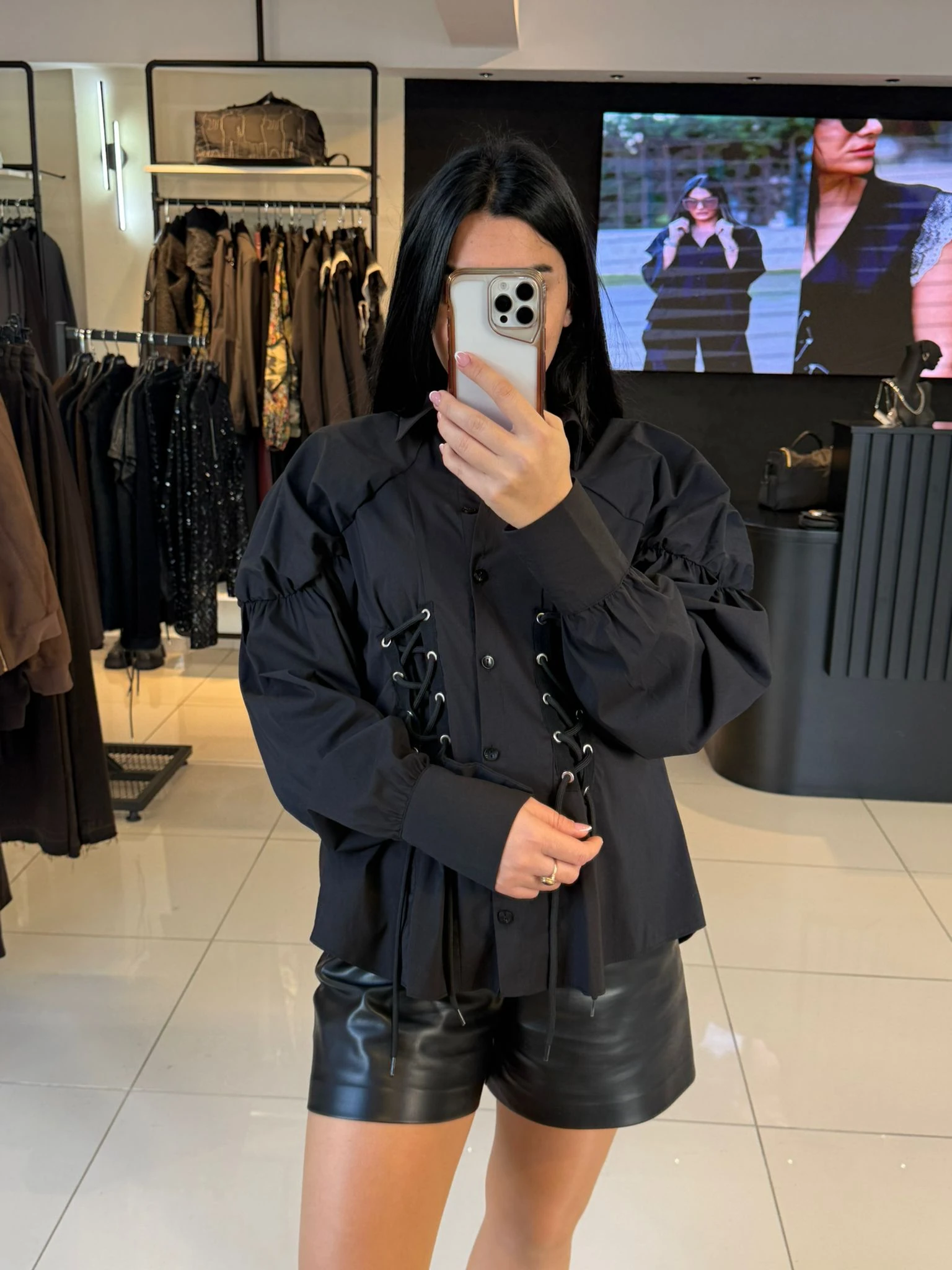 Bağlamalı Tasarım Gömlek-Siyah