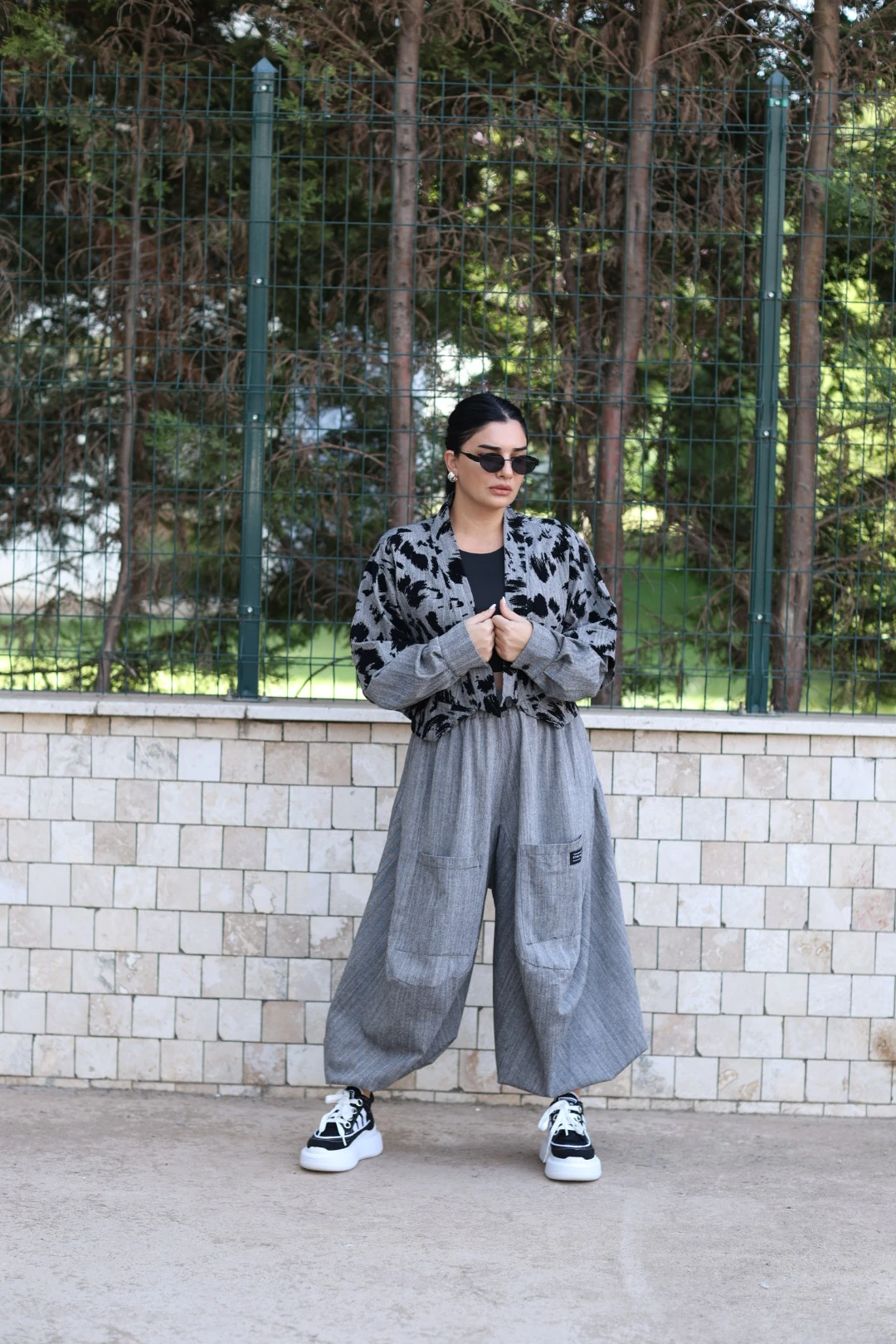 Desenli Tasarım Ceket-Gri